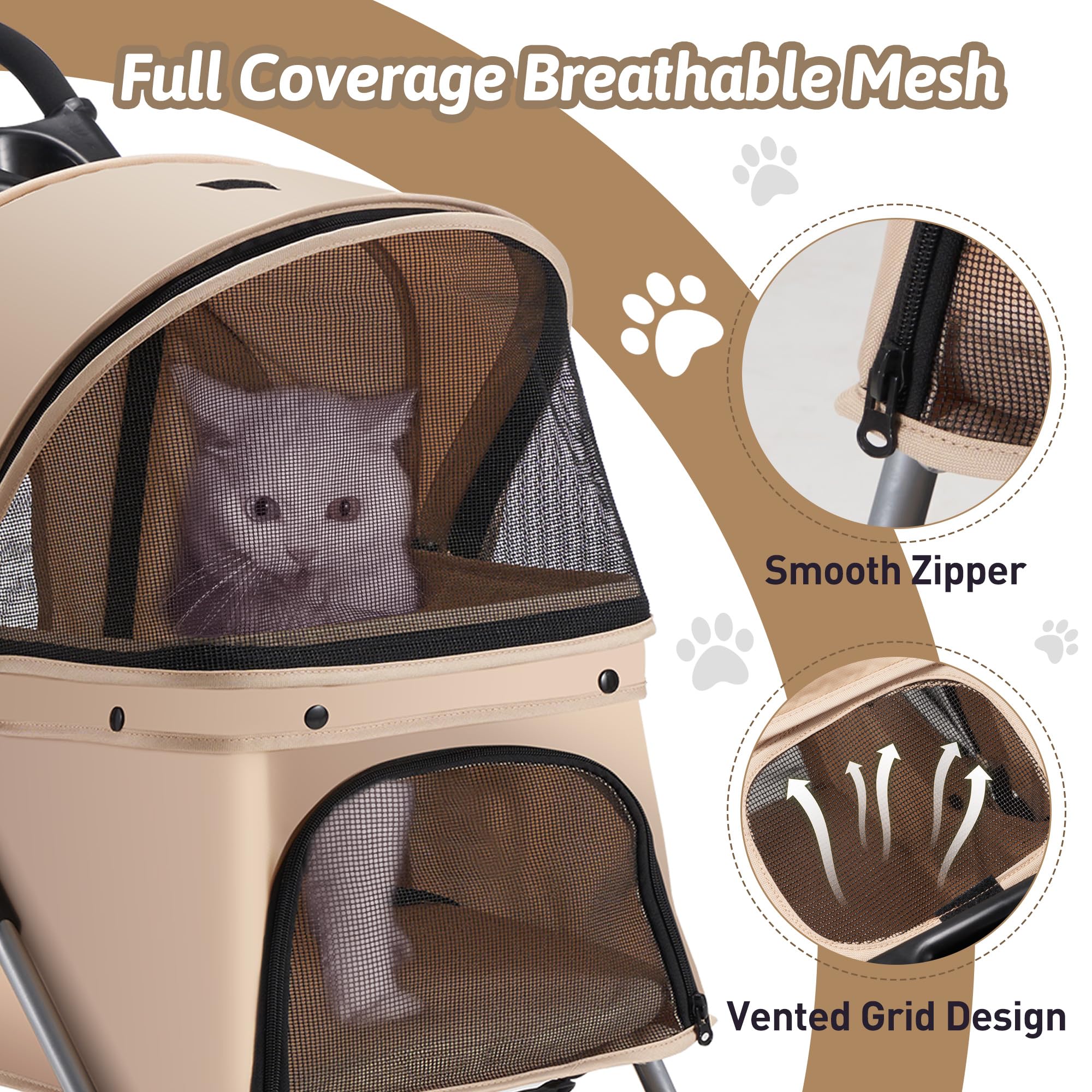 Pet Stroller, 4 Wheels Pet Strolling Cart for Medium/Small Dogs and Cats, Foldable Cat Jogger/Dog Stroller with Cup Holder, Storage Basket, Breathable Mesh, All-Season Pet Carrier, Black