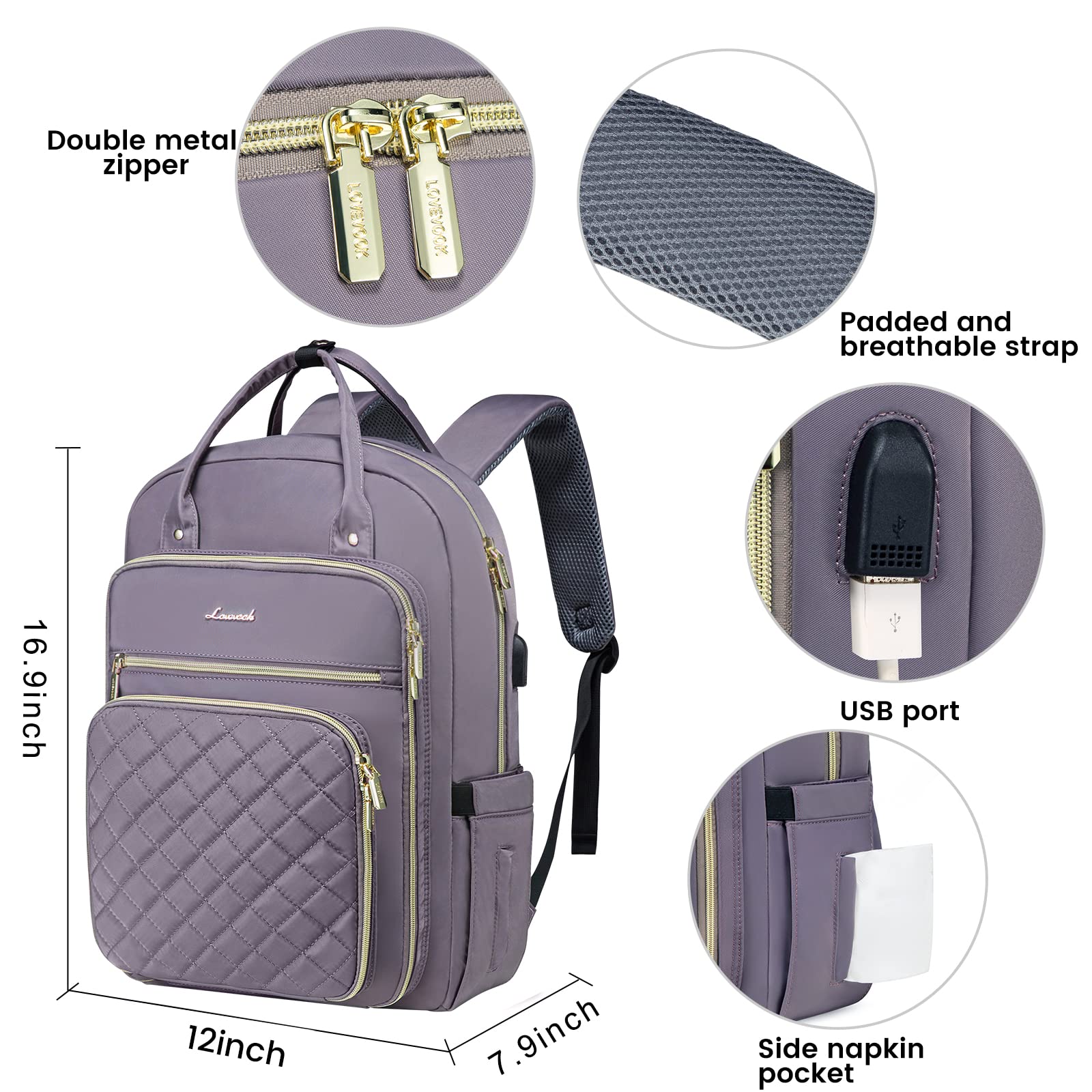 LOVEVOOK Laptop Backpack for Women, Water Resistant Travel Work Backpacks Purse College Business Teacher Nurse Computer bag with USB Charging Port