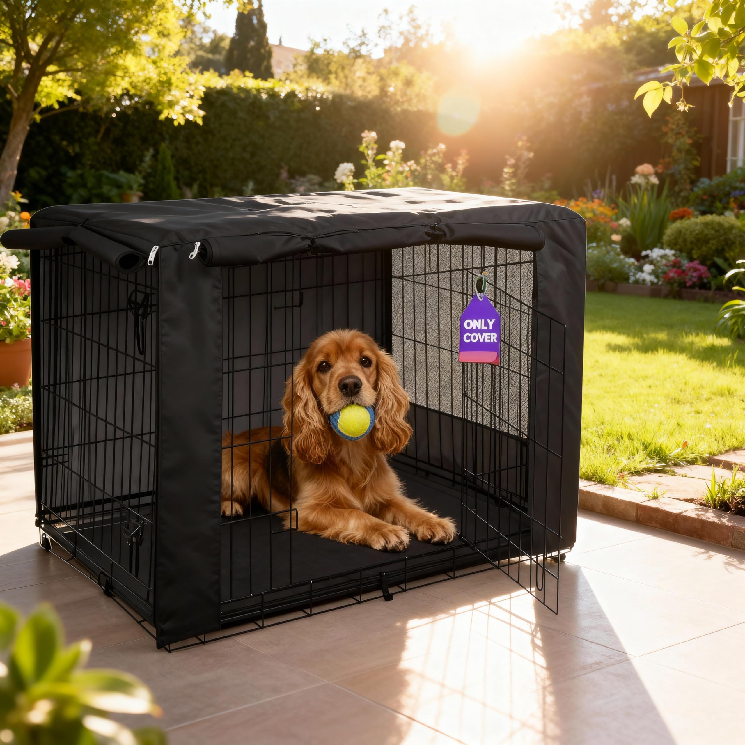 HiCaptain Dog Crate Cover 24.0" L x 18.0" W x 20.0" H with Breathable Mesh, Durable Heavy Duty Kennel Cover, Dual Zippered Panels, Windproof Waterproof UV-Resistant(Beige)