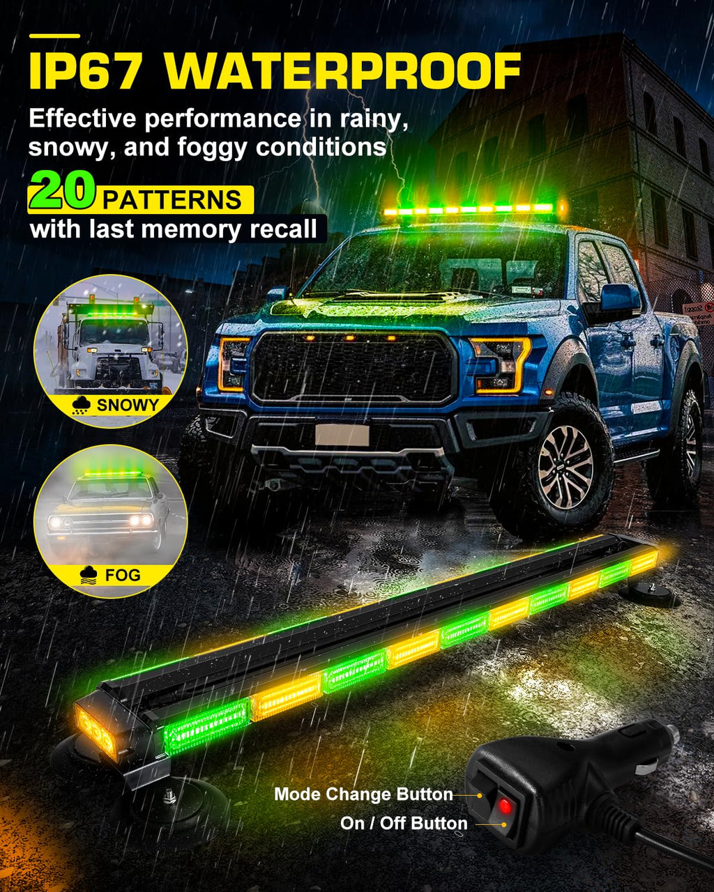 42" Roof Top Strobe Light Bar Amber White Emergency Traffic Advisor Lights, Double Side Warning Safety Flashing w/Magnetic Mount for Construction Vehicles Plow Trucks Pickup, Amber/White
