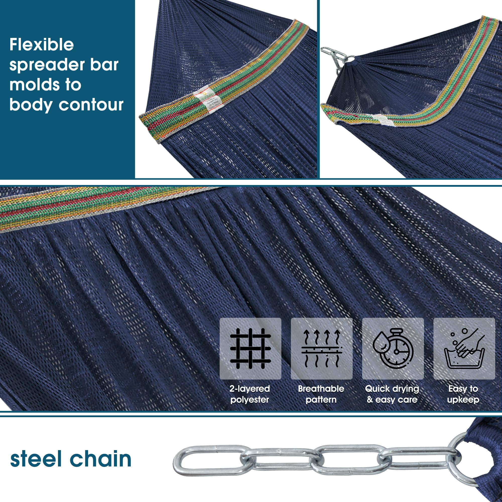 Tranquillo Unity Adjustable Hammock Stand, Hammocks Stands for The Garden, 800 lbs Capacity Steel Double Hammock Stand for 2 Persons, Premium Pre-Assembled Stand (Steel, Aegean)