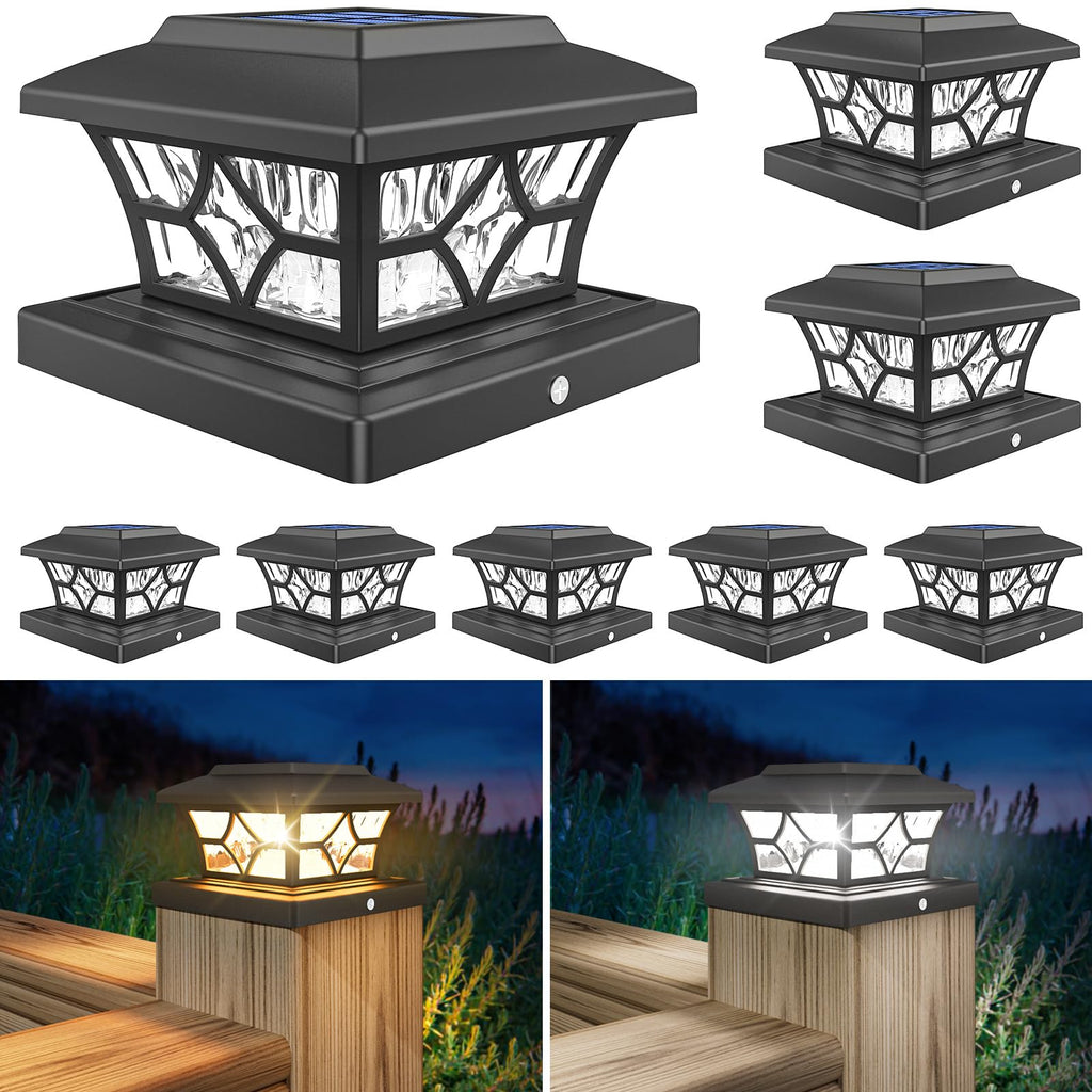 VOLISUN Solar Post Cap Lights Outdoor, Solar Powered Fence Cap Lights for 4x4 Vinyl/Wood, Black Waterproof Solar Deck Post Light 4Pack Cool/Warm for Garden Patio Porch