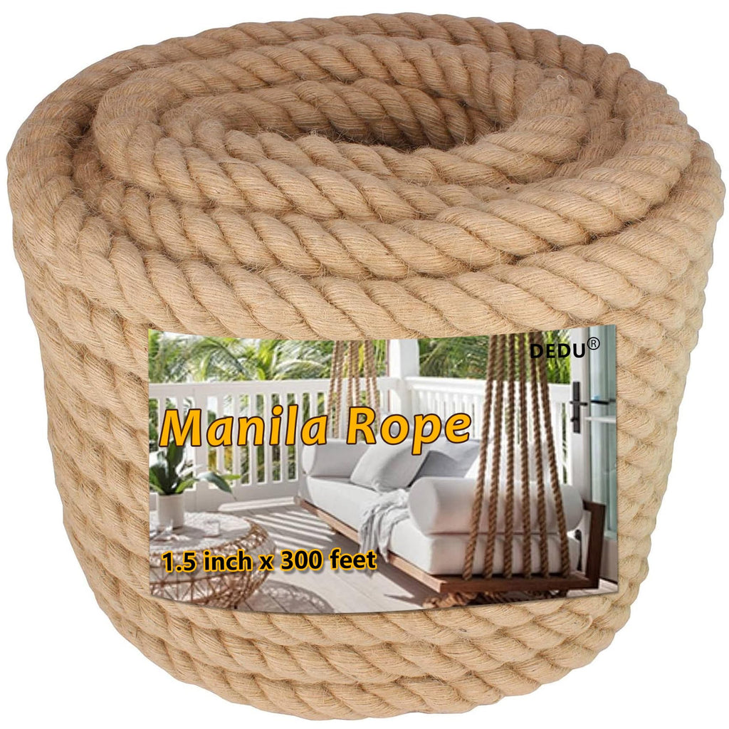 Manila Rope 2 Inch X 50 Ft, Thick Hemp Rope 4 Strand Twisted, Natural Hemp for Crafts Heavy Duty Multipurpose for Swing Bed, Camping, Tug of War, Docks, DIY Projects.