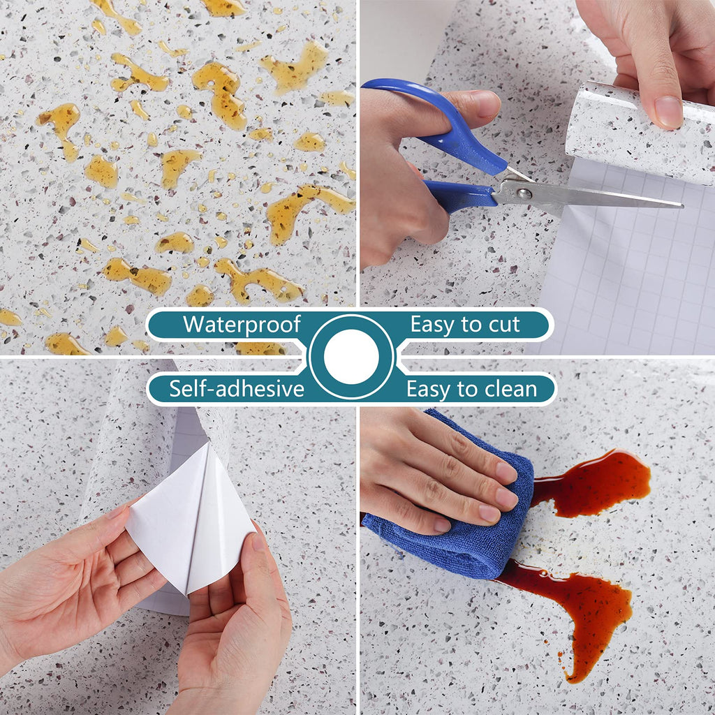 VEELIKE 15.7''x118'' Granite Contact Paper for Countertops Waterproof Self Adhesive Granite Wallpaper Peel and Stick Countertops for Kitchen Bathroom Counter Top Removable Decorative Vinyl Film