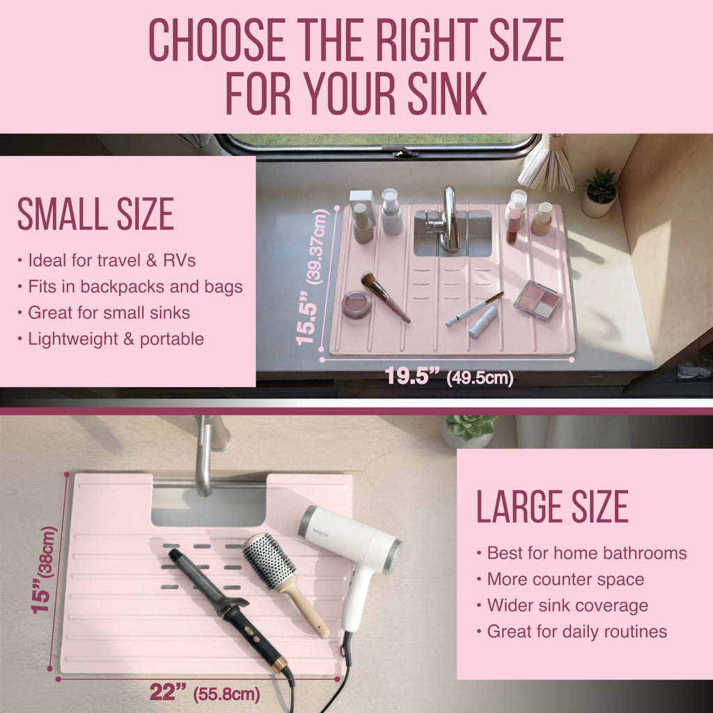 Maplefield Bathroom Sink Cover for Counter Space, Heat Resistant Silicone Sink Mat for Your Beauty Routine, Small Bathroom Space Saver Sink Cover for Makeup (Beige Large, 22" x 15" x 2" Inches)