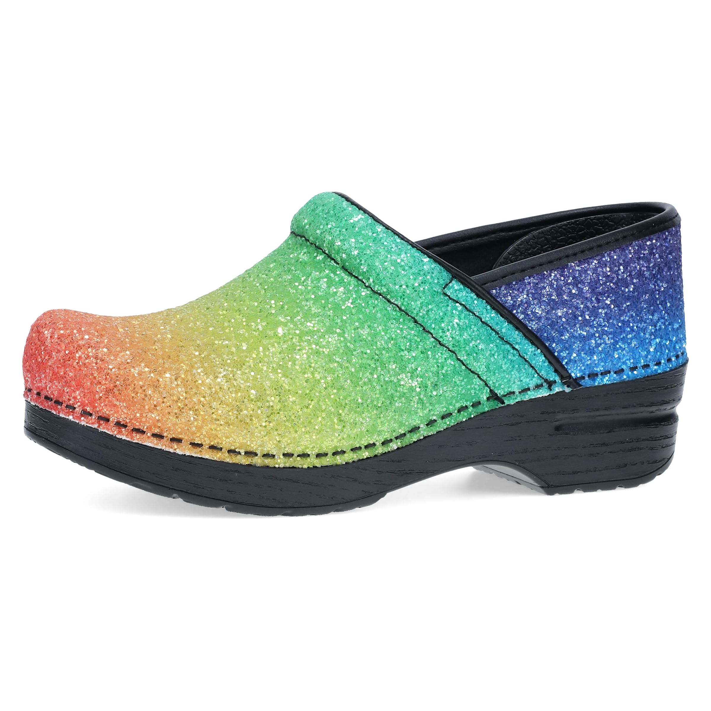 Dansko Professional Glitter Slip-On Clogs for Women – Rocker Sole and Arch Support for Comfort – Shiny and Stylish Glitter Uppers