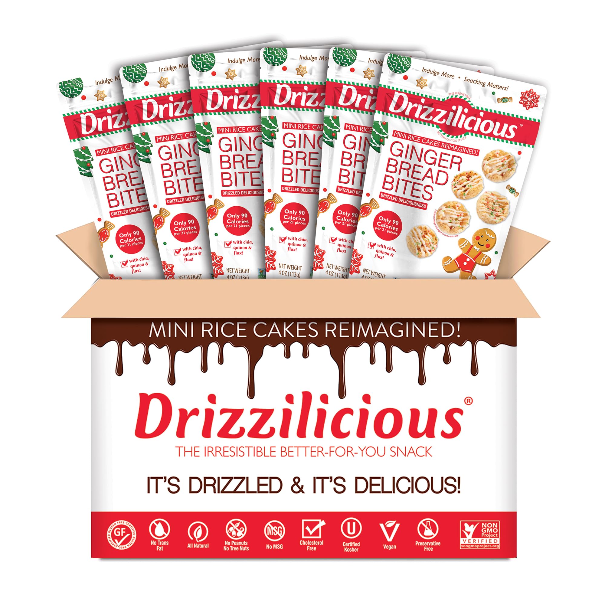 Drizzilicious Mini Flavored Rice Cakes - Rice Crisps, Healthy Snack for Adults and Kids, Vegan, Gluten Free Snack, 90 Calories Per 21 Pieces, S'mores & Cinnamon Swirl - 4 oz (Pack of 6)