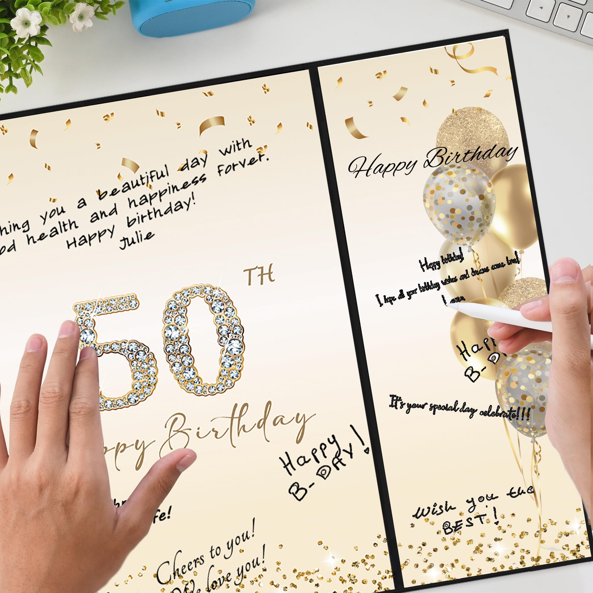 DARUNAXY Rose Gold 50th Birthday Party Decorations for Women, Happy 50th Birthday Alternative Signature Guest Book Black Pink 50 Birthday Signing Card Board Party Supplies Cheers to 50 Years Old Gift