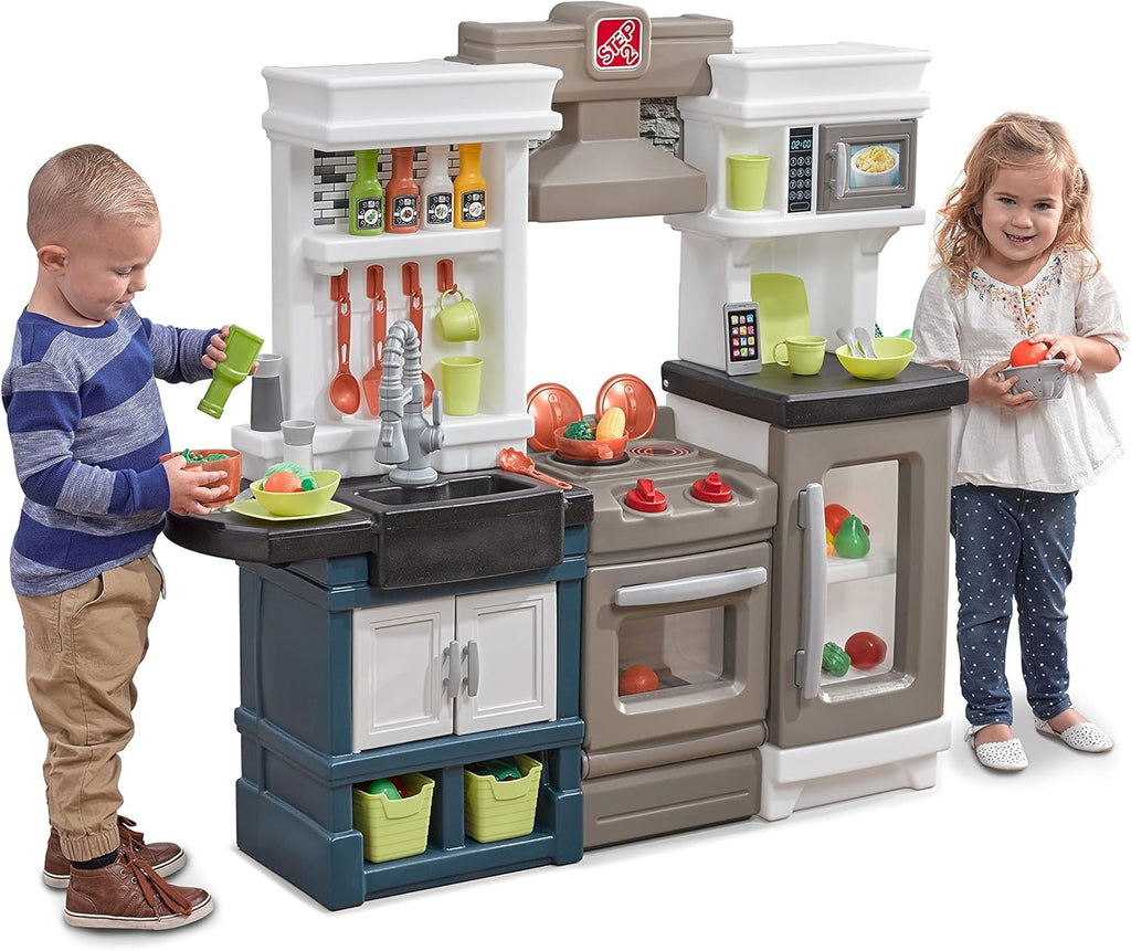 Step2 Modern Metro Kitchen Set for Kids – Includes 30+ Toy Kitchen Accessories, Interactive Features for Pretend Play – Indoor/Outdoor Toddler Playset – Dimensions 44.75" H x 46.5" W x 13.5" D