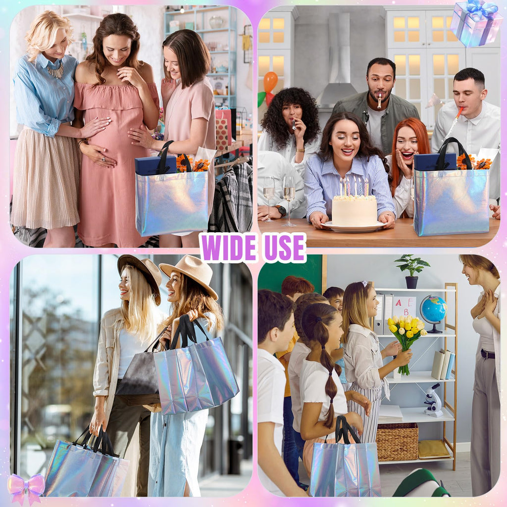 Eccliy 80 Pcs Reusable Gift Bags Set Glossy Grocery Gift Tote Bag with Hadnle for Wedding, Father's Day, Graduation, Summer Event (10 x 8 x 4.7 Inch,Black)