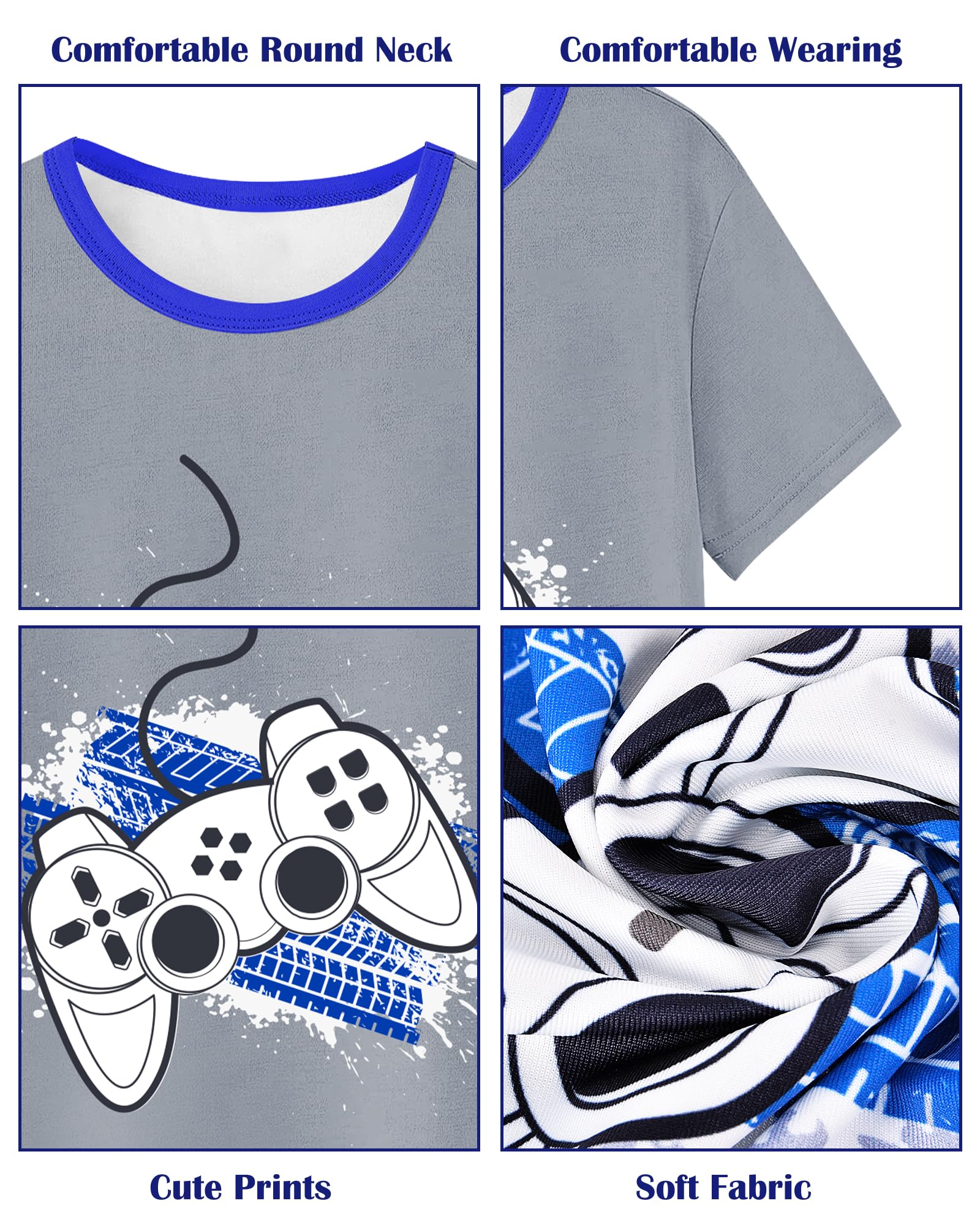 Fiodrimy Boys Pajamas Big Boys Summer PJs Set 2 Piece Kid Short Sleeve Sleepwear Nightwear Size 8-14