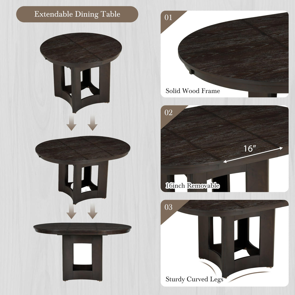LUMISOL Round Dining Table for 4-6 People, 41"-57" Extendable Kitchen Table with 16" Removable Leaf for Small Places, Kitchen, Dining Room, Espresso
