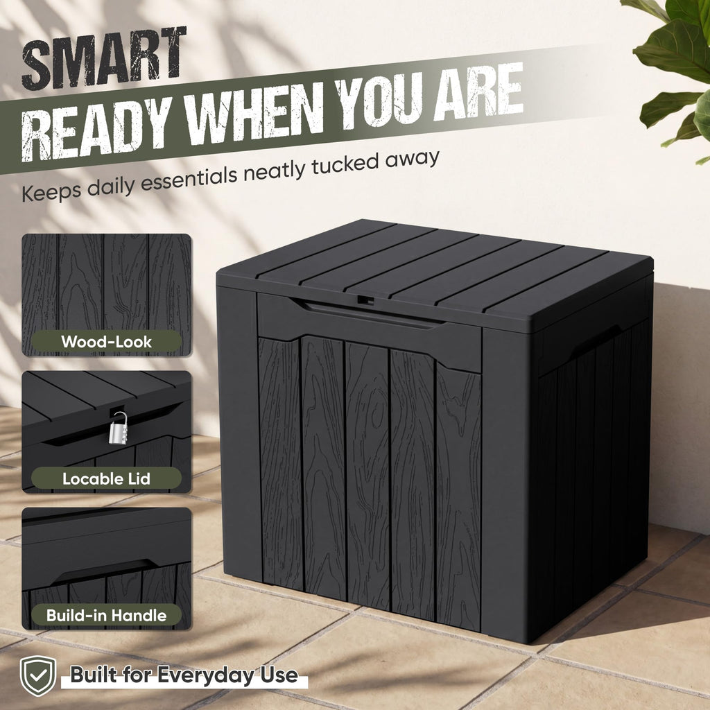 Flamaker Deck Box 30 Gallon, Waterproof Resin Small Storage Box with Lid, Outdoor Patio Furniture Cushion Garden Tool Organizer, Lockable Package Delivery Box for Porch Balcony (Black)