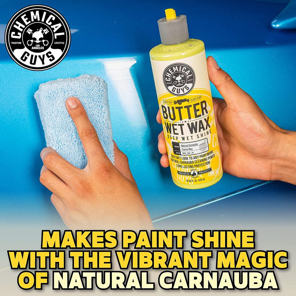 Chemical Guys Butter Wet Wax - Deep Wet Shine Car Wax for Cars, Trucks, SUVs, RVs, and More, Easy On/Off Liquid Formula, Banana Scent - 16 fl oz