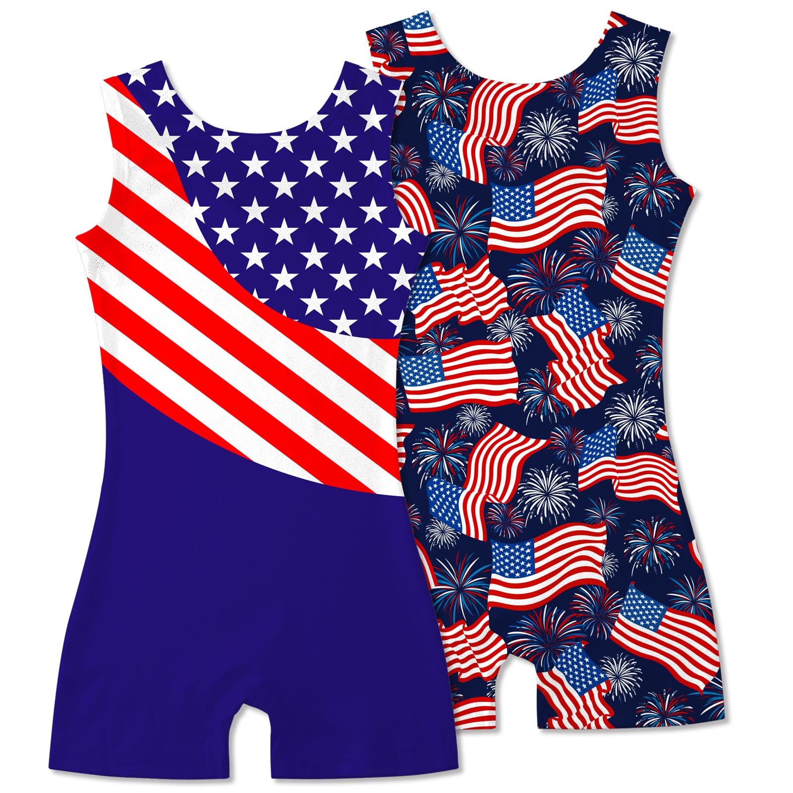2 Packs Gymnastics Leotards for Girls Mermaid Leopard Dance Leotard Kids Biketard with Shorts