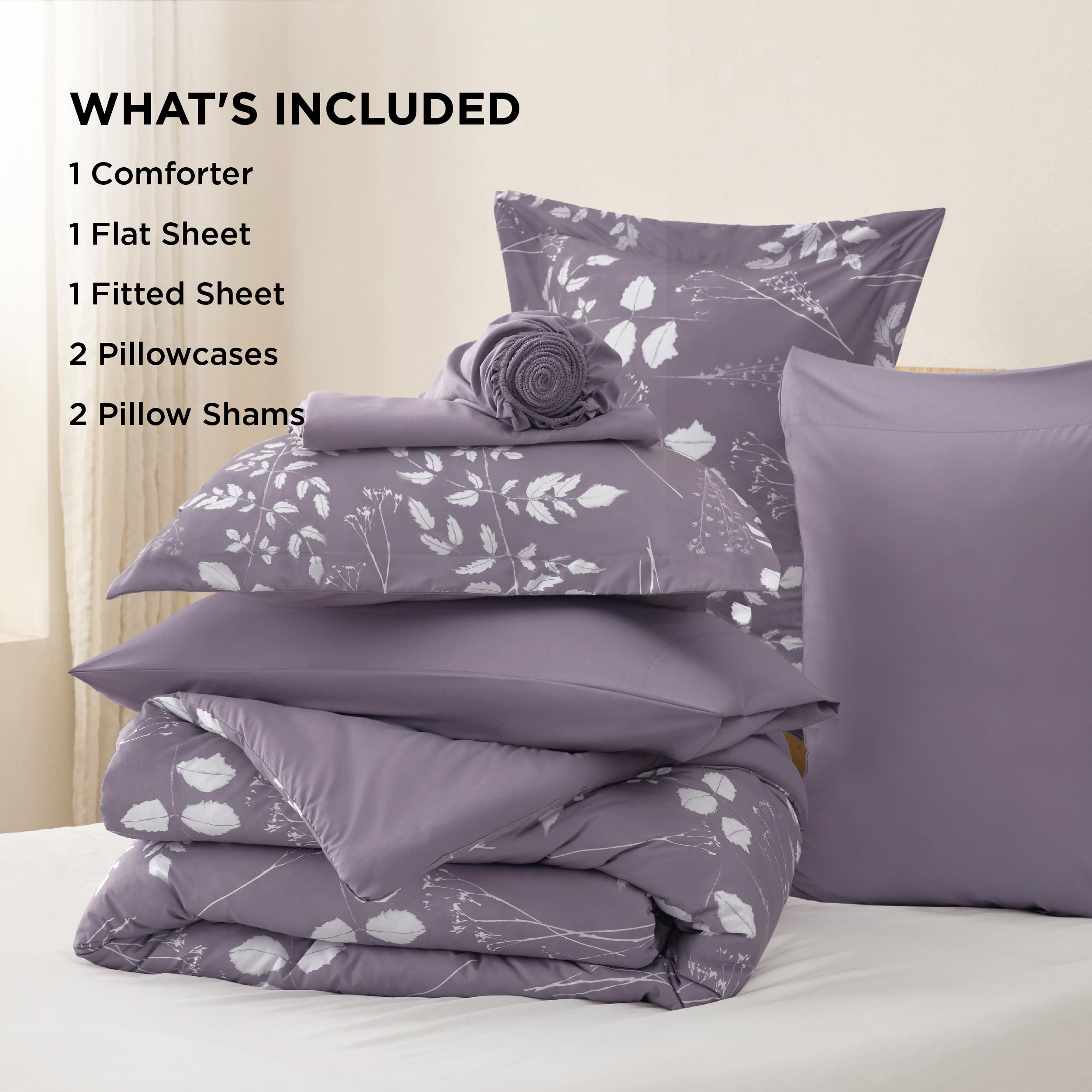 Bedsure Twin Comforter Set - 5 Pieces Floral Sage Green Soft Bedding Sets, Twin Bed in a Bag with Botanical Flowers Comforter, Sheets, Pillowcase & Sham
