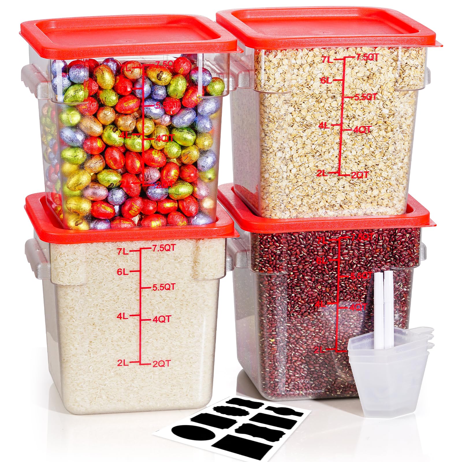 4QT NSF Food Storage Containers: 8 PCS [Food Grade][Hot&Cold Resistant] Commercial Clear Food Storage Containers with Lids for Restaurant Kitchen Proof Dough, Measuring Spoons Included(BPA FREE)