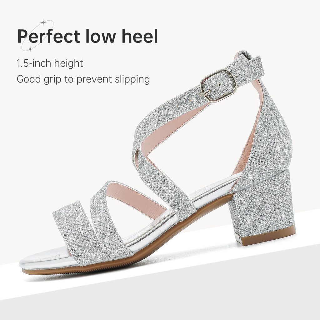 LAURMOSA Girls Sandals Chunky High Heel Strappy Open Toe Ankle Strap Dress Shoes for Little Big Kids in Wedding Party