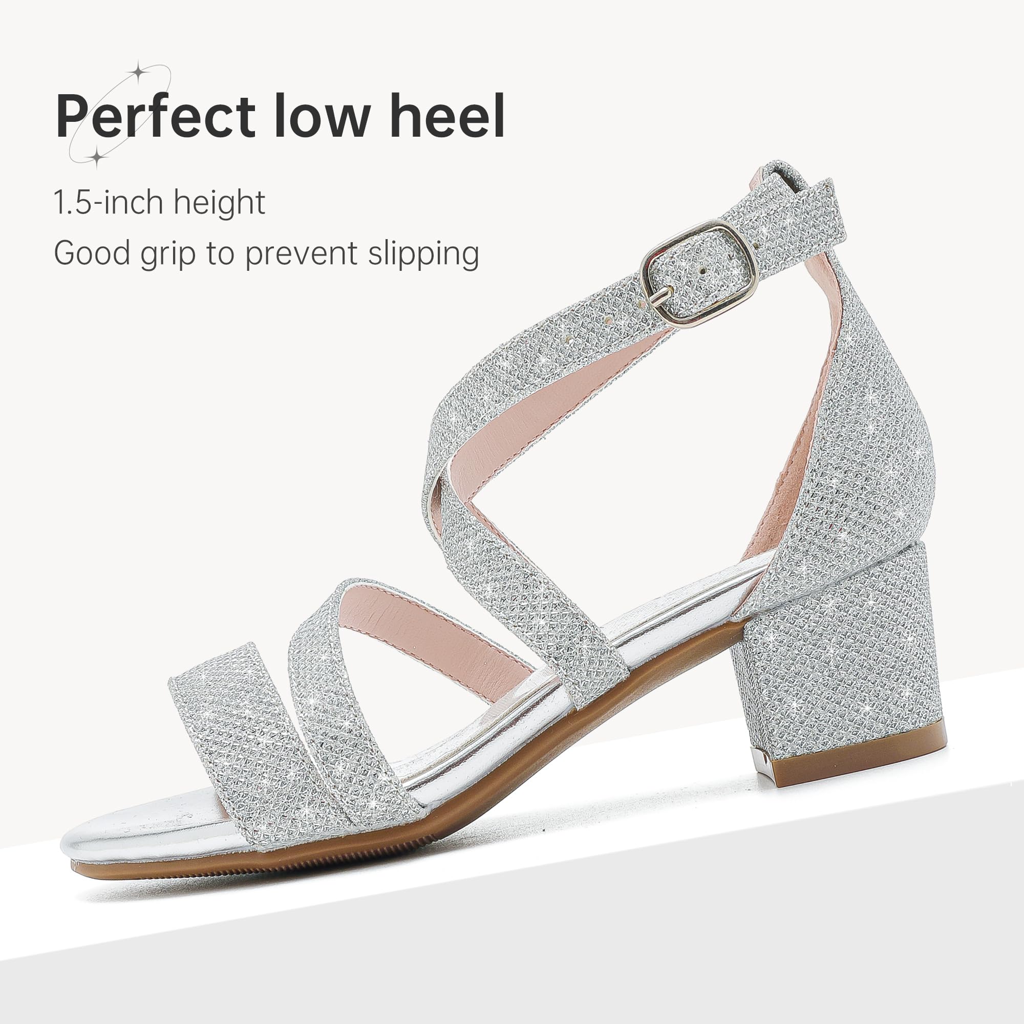 LAURMOSA Girls Sandals Chunky High Heel Strappy Open Toe Ankle Strap Dress Shoes for Little Big Kids in Wedding Party