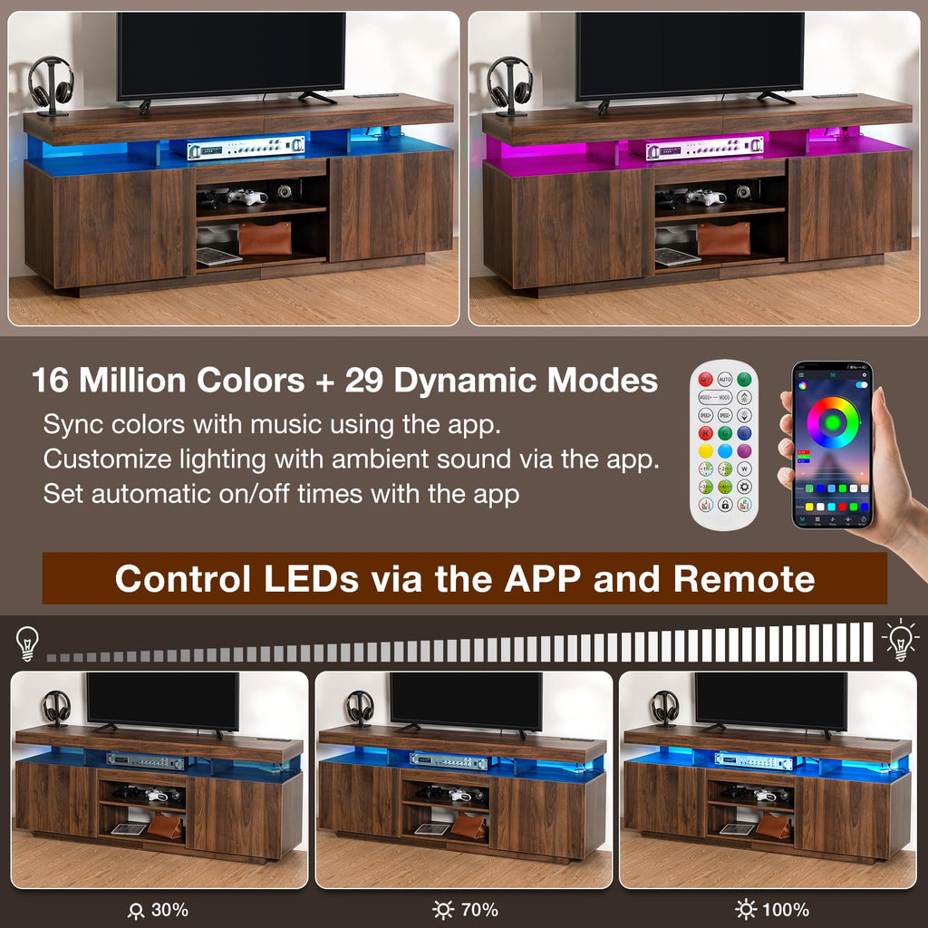 HOMMPA Modern LED TV Stand for 55 Inch TV, Black Tall TV Console with Power Outlet, Entertainment Center with Storage, High Gloss Gaming Media Console Cabinet for Living Room (47 Inch)