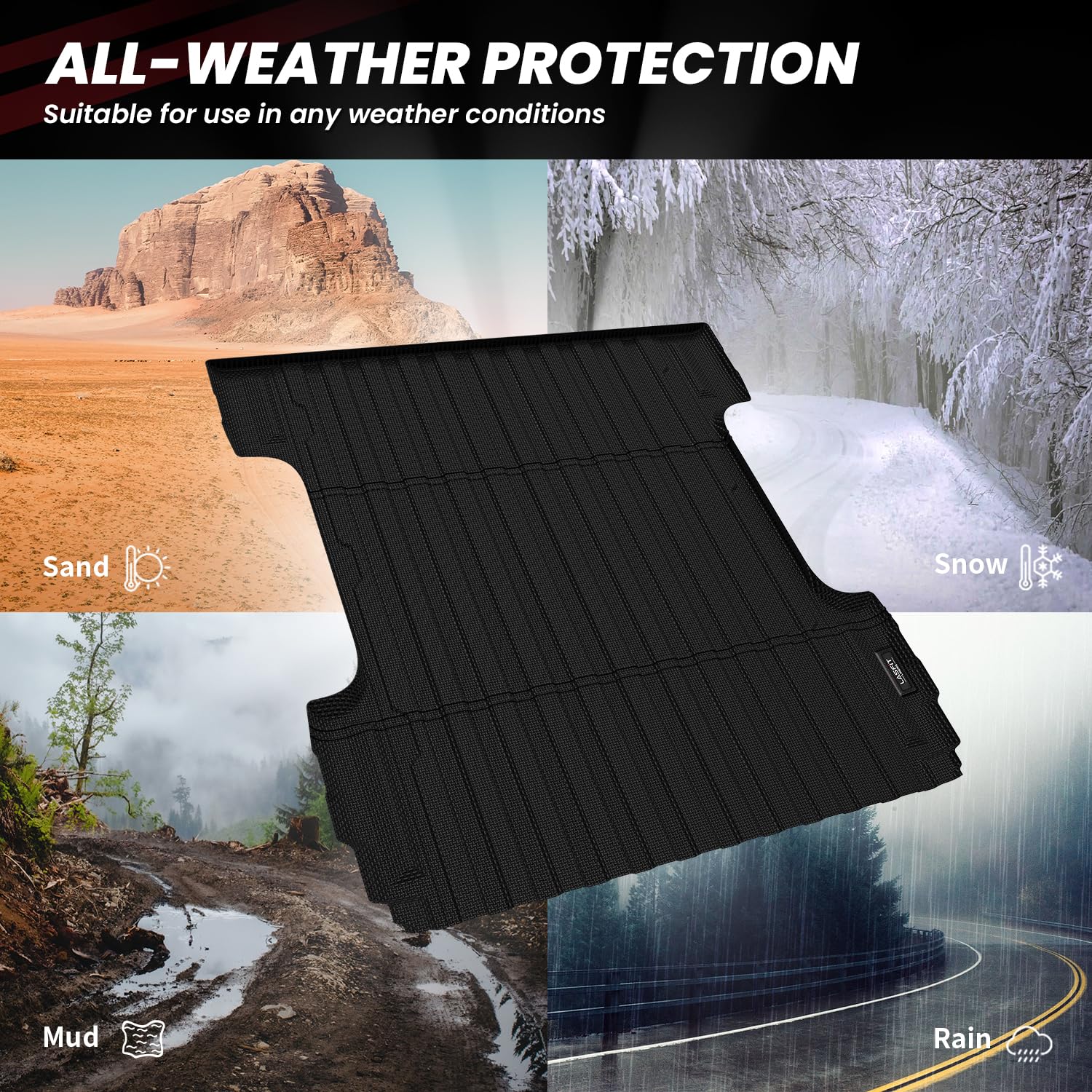 LASFIT Truck Bed Mat for 2009-2016 Ford F250 F350 F450 6.75ft Super Duty 81.9'' Bed Liner(Not fit with Drop-in Bed Liner), TPE 100% All Weather Car Bed Mat for F-250 F-350 F-450,1PCS Black