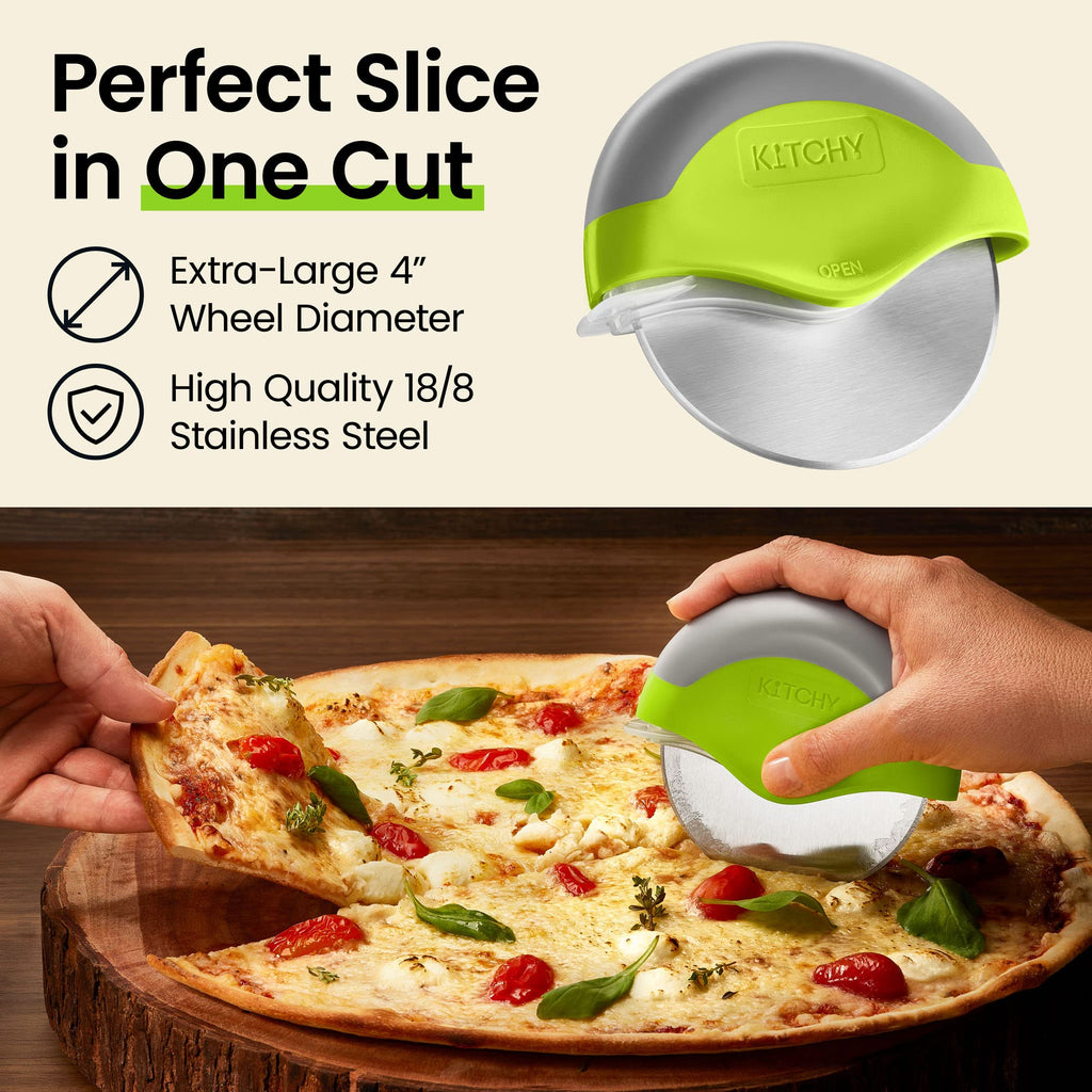 Kitchy Pizza Cutter Wheel with Protective Blade Cover, Ergonomic Pizza Slicer (Blue)