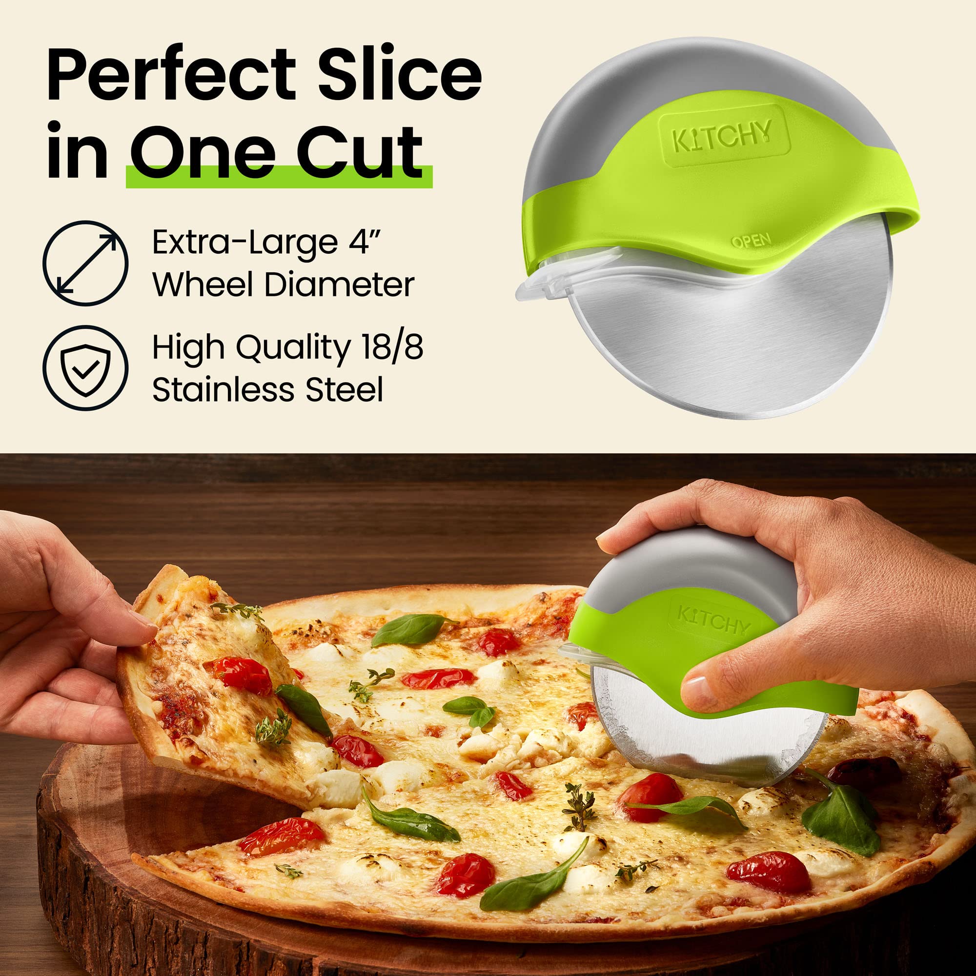 Kitchy Pizza Cutter Wheel with Protective Blade Cover, Ergonomic Pizza Slicer (Blue)