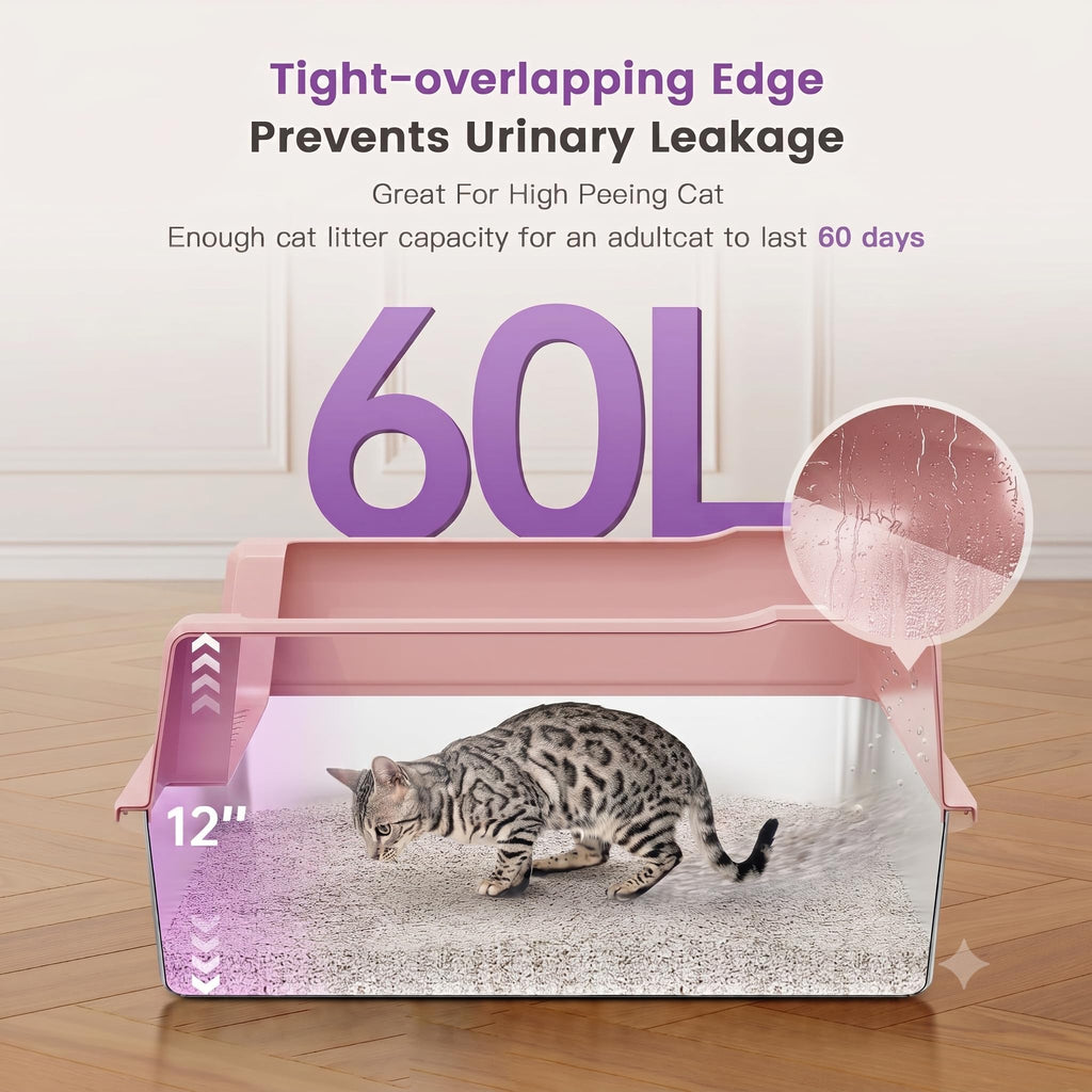 Extra Large XXL Stainless Steel Cat Litter Box with Lid, 26" L x 18" W x 12" H Metal Litter Box with Hight Sides for Big Cats & Multiple Cats, Never Absorbs Odors, Anti-Urine Leakage, Easy Cleaning