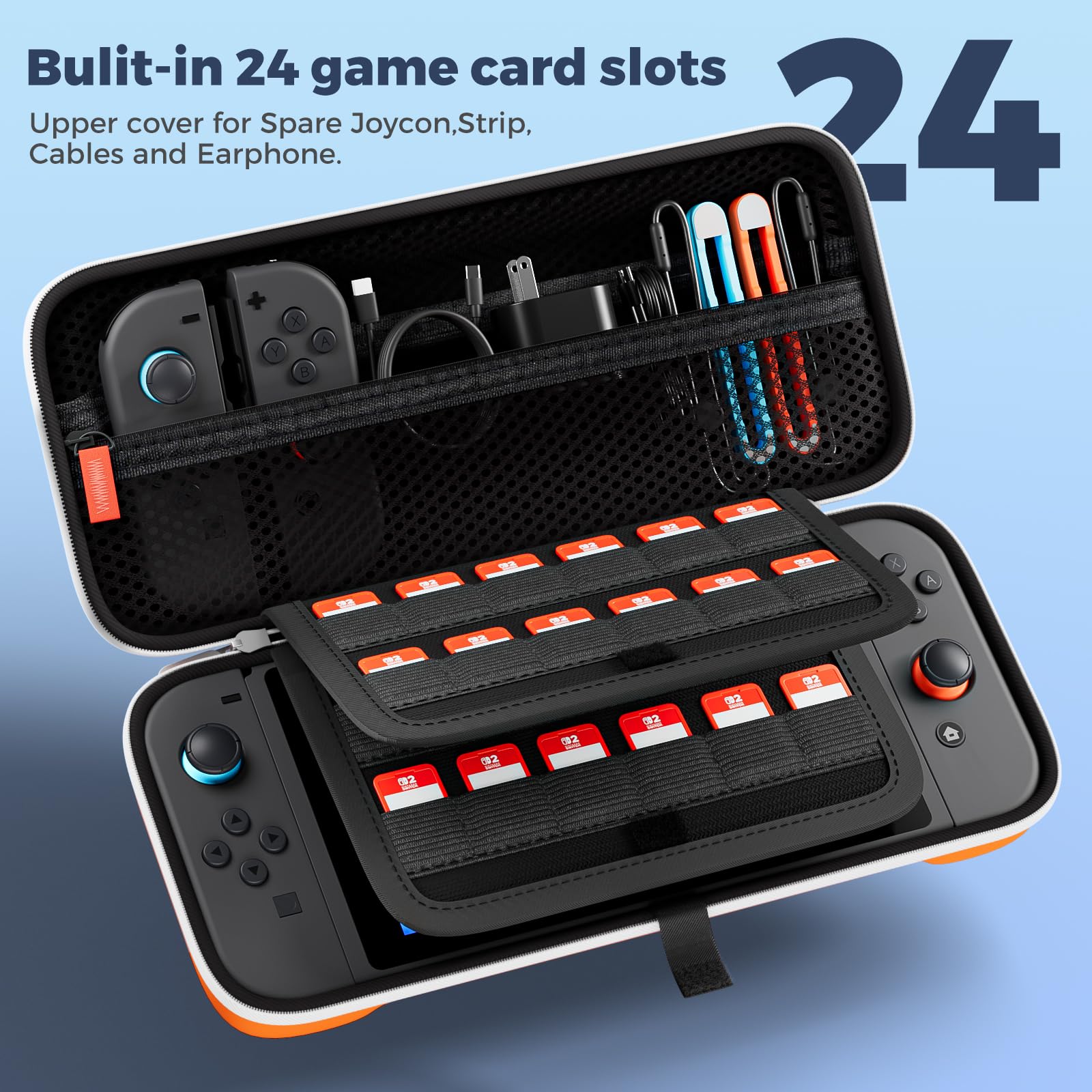 ProCase Carrying Case for Nintendo Switch 2 (2025) with 24 Game Card Slots, Hard Portable Travel Case Storage Bag Protective Pouch for 2025 Nintendo Switch 2 Console AC Adapter & Accessories -Black,L