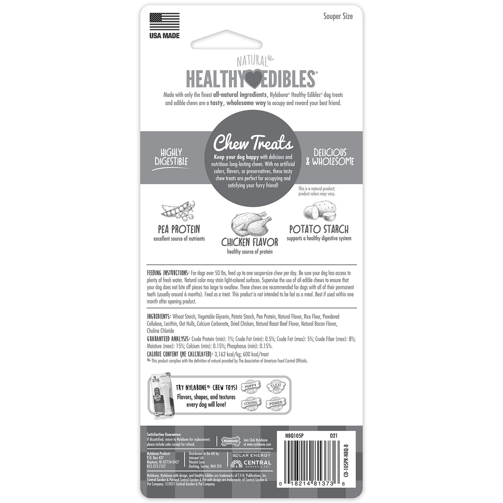 Nylabone Healthy Edibles Natural Dog Chews Long Lasting Bacon Flavor Treats for Dogs, X-Large/Souper (1 Count)
