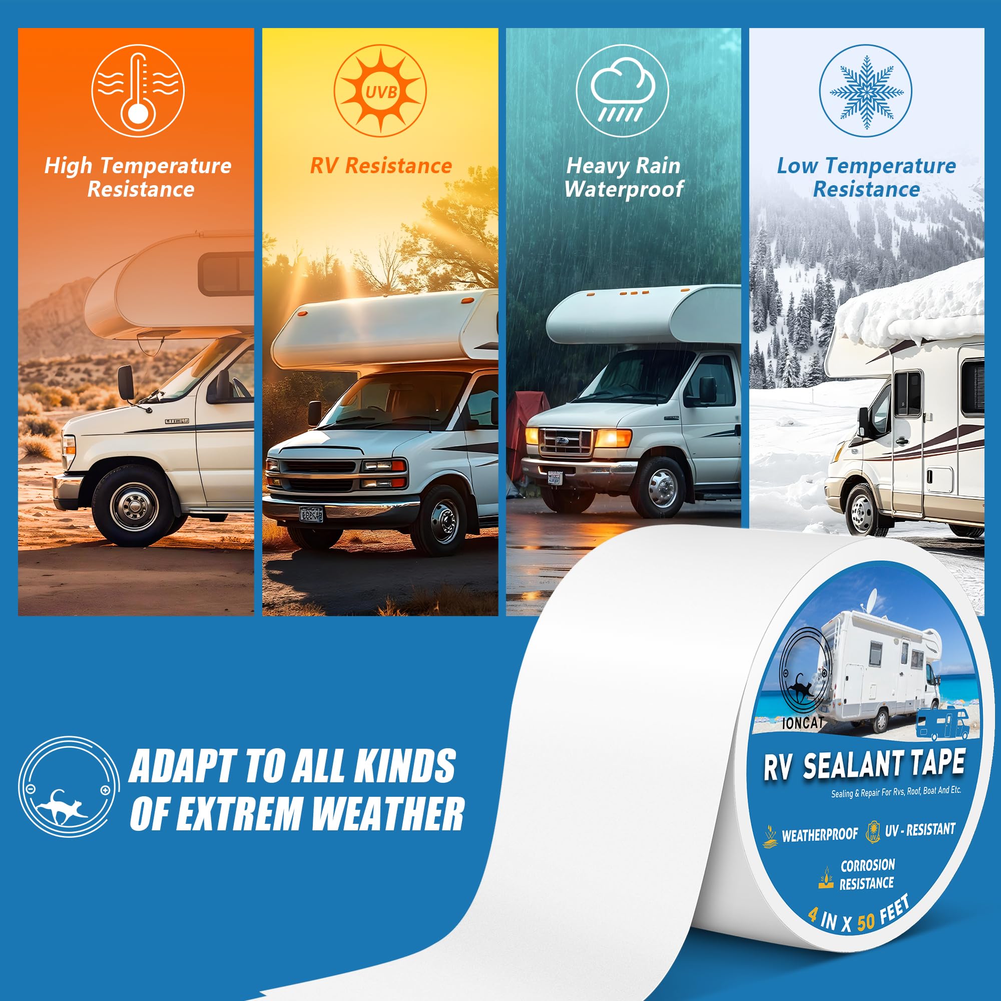 RV Roof Sealant Tape, 2 Inch X 50 Feet RV Repair Seal Tape for Camper Trailer Boat Seam Leaks Roofing, UV Resistant & Weatherproof, White