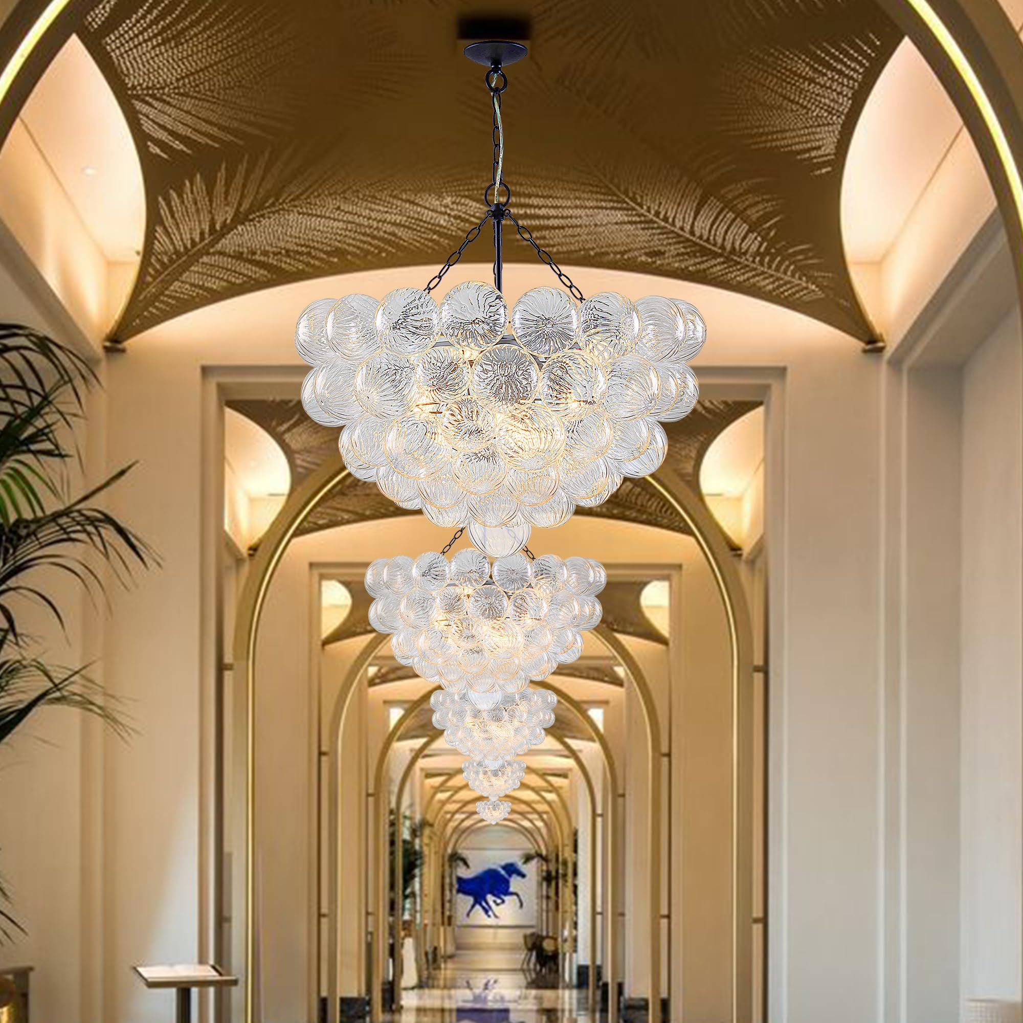 Longree Bubble Glass Ball Chandelier White 20" Dia Pendant Light | Swirled Glass Globe, for Dining Room Kitchen Bathroom Entry Bedroom