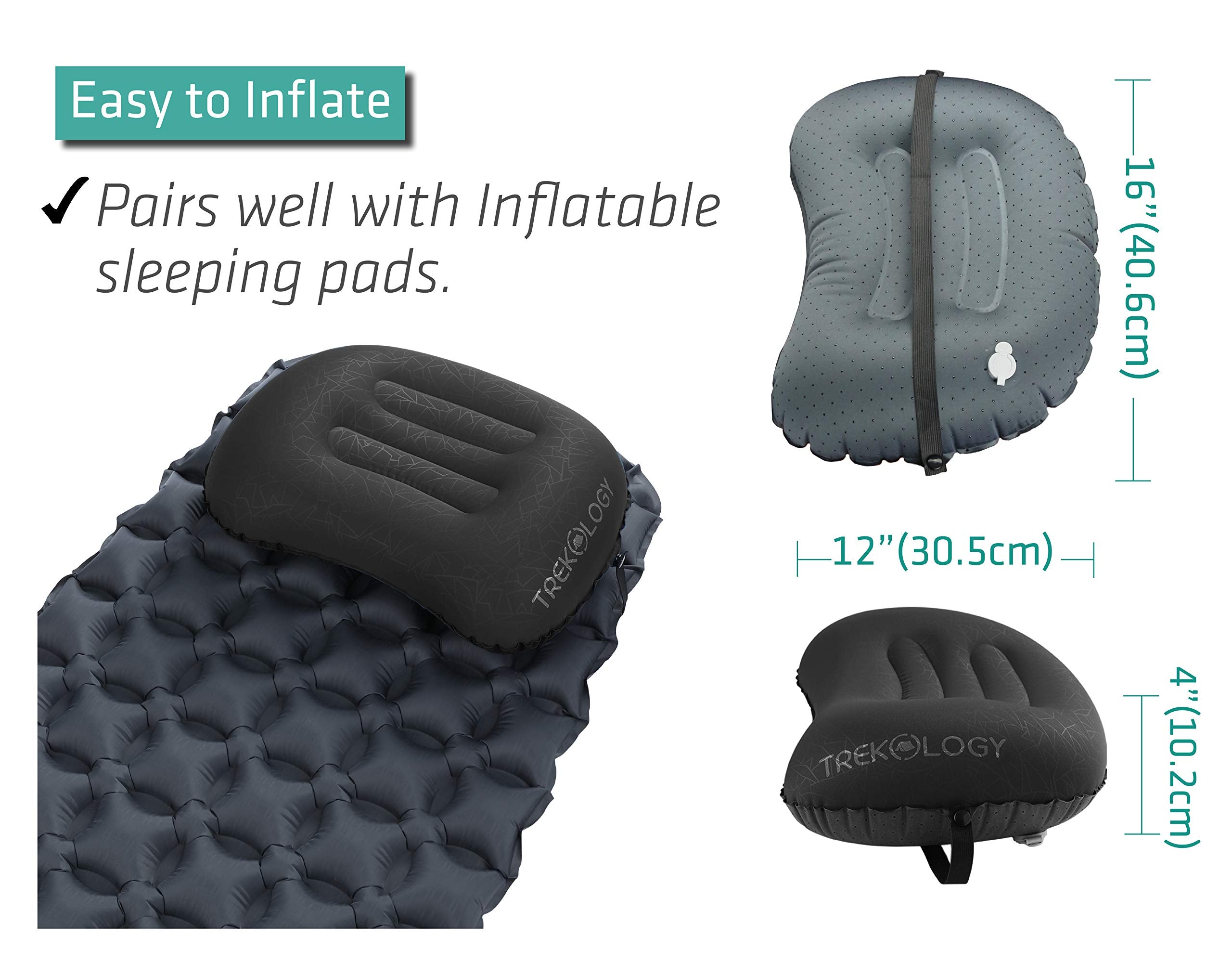 TREKOLOGY Ultralight Inflatable Camping Travel Pillow - ALUFT 2.0 Compressible, Compact, Comfortable, Ergonomic Inflating Pillows for Neck & Lumbar Support While Camp, Hiking, Backpacking