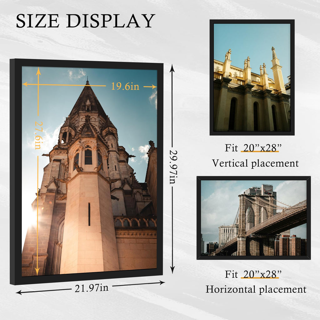 16x24 Black Frame 2 Pack, Engineered Wood for 24 x 16 in Poster | Horizontal or Vertical Wall Mounting, 24x16 Poster Frames for Gallery, Office, and Home Decor