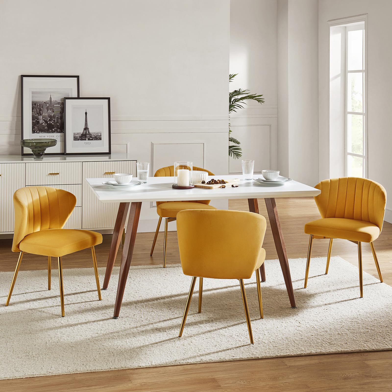 HULALA HOME Velvet Dining Chairs, Modern Small Armless Accent Chair with Gold Metal Legs, Living Room Upholstered Cute Side Chair, Elegant Tufted Back Vanity Chair for Bedroom, Auburn
