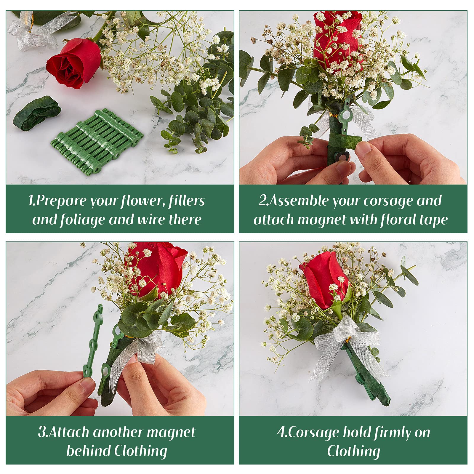 Waydress 10 Pairs Floral Boutonniere Magnets Small Corsage Fix Boutonniere Magnets Corsage Pins Brooches Flower Stick for Handmade Wedding Bride Groom Flower (Clear)