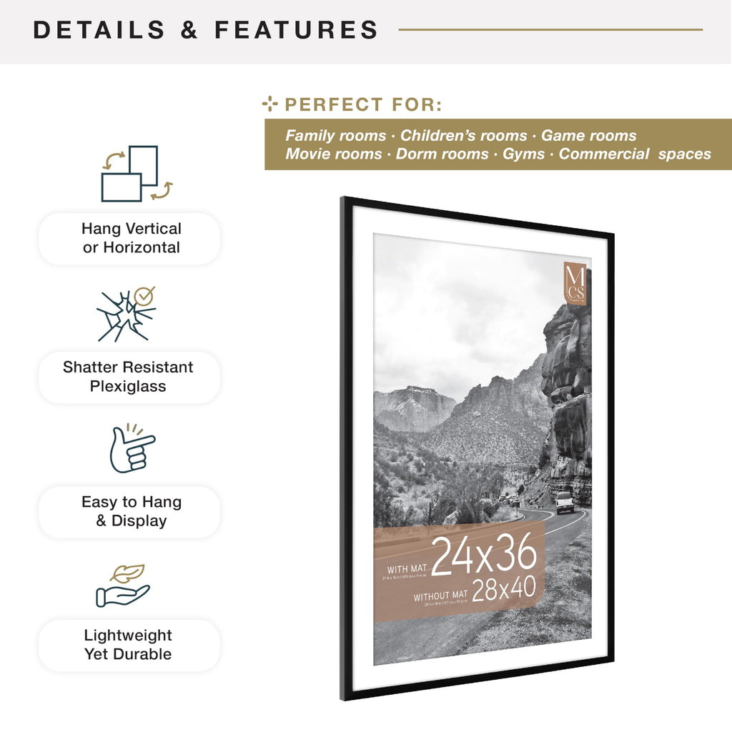 MCS Everline Collection 14x20 Matted Poster Frame with 11x17 Picture Display, Black Vertical & Horizontal Wall Hanging Large Frame for Photos, Posters & Art Prints (1-Pack)