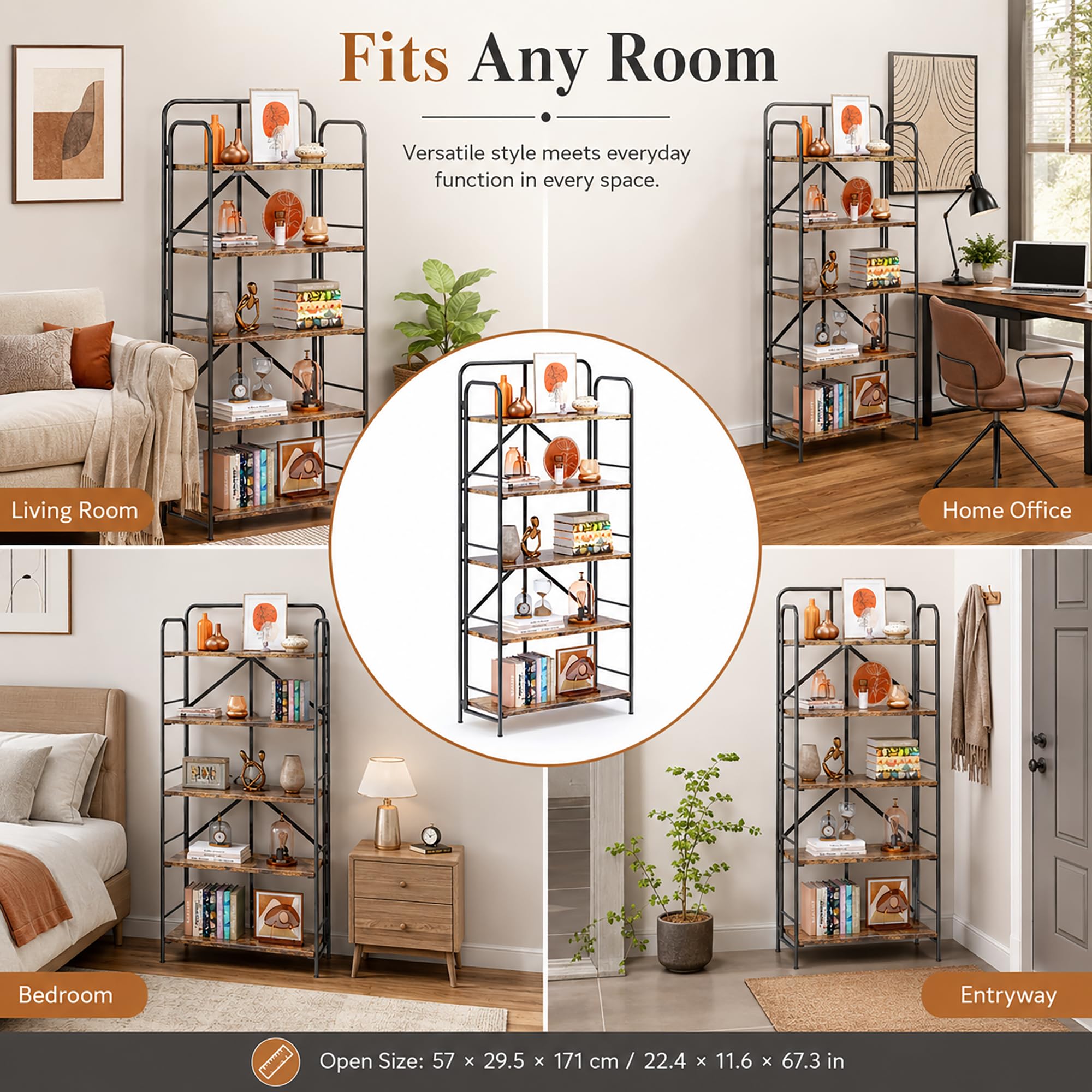 4NM No Assembly Folding Bookshelf, 3 Tiers Collapsible Book Shelves Open Industrial Foldable Storage Bookcase Shelf for Bedroom, Living Room, Home Office - Natural and White