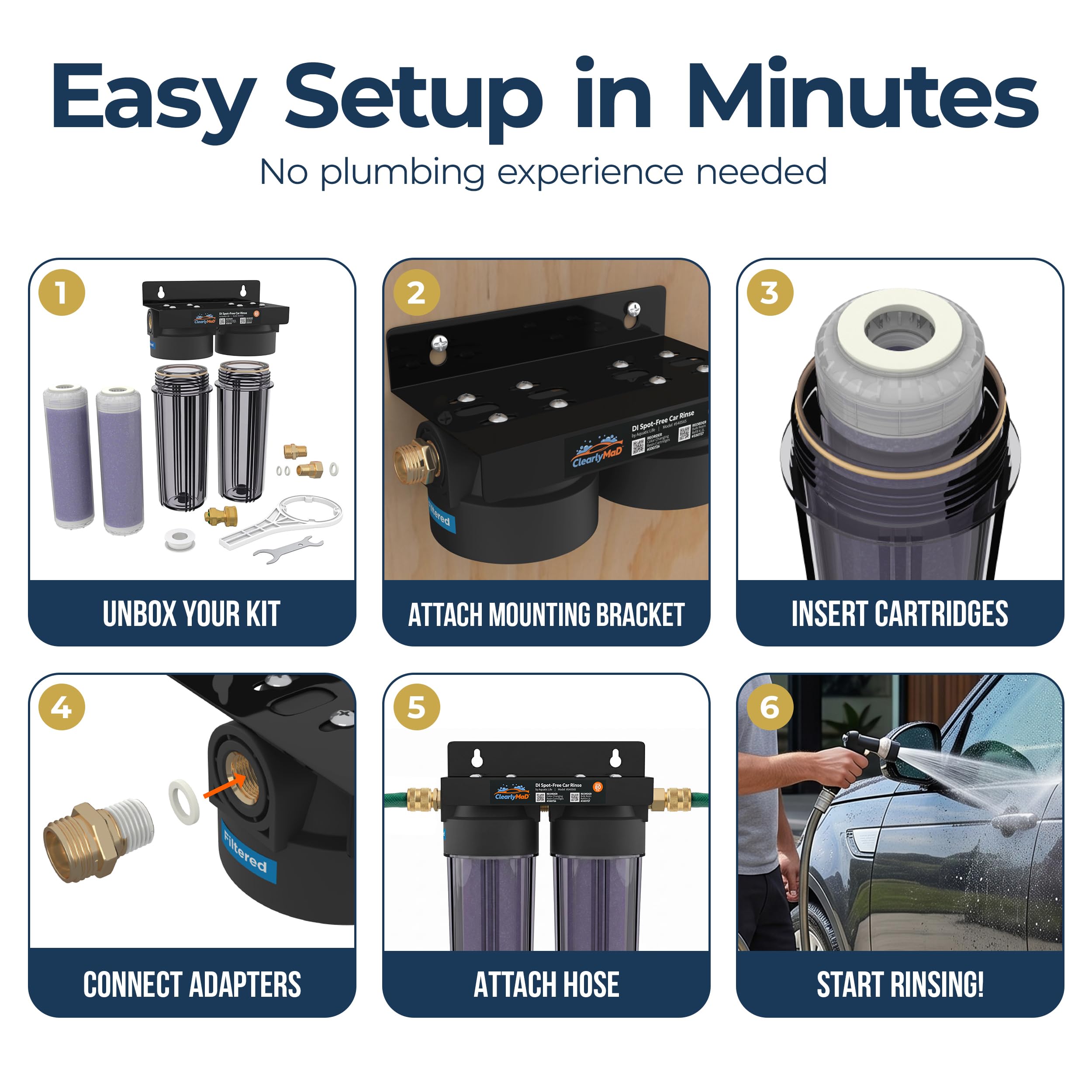 DI Spot-Free Car Wash Rinse Plus, Deionized System for Spotless Washing Dual Resin Filters, Complete Kit with Hose, Nozzle and Quick Connects, Prevent Water Spots on RVs and Windows