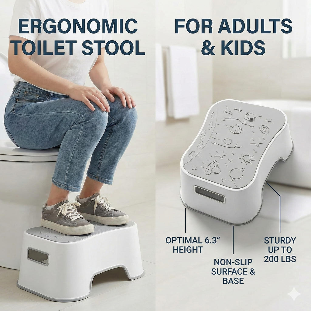 UNCLE WU Step Stool for Kids and Adults – Non-Slip Toilet Squatting Stool, 200 lbs Capacity, Potty Training Step Stool for Toddlers, Better Posture Bathroom & Sink Use(Gray White)