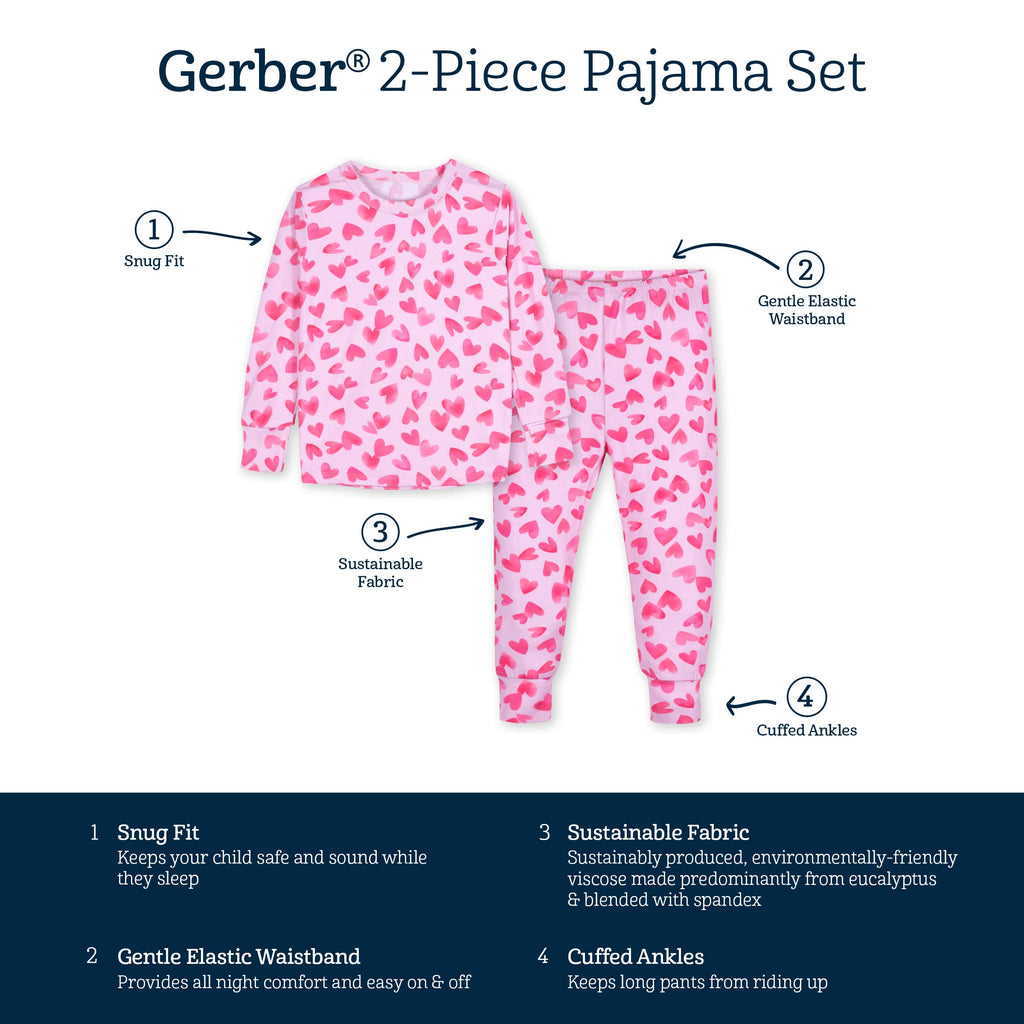 Gerber Unisex Baby Toddler Buttery Soft 2-Piece Snug Fit Pajamas with Viscose Made from Eucalyptus