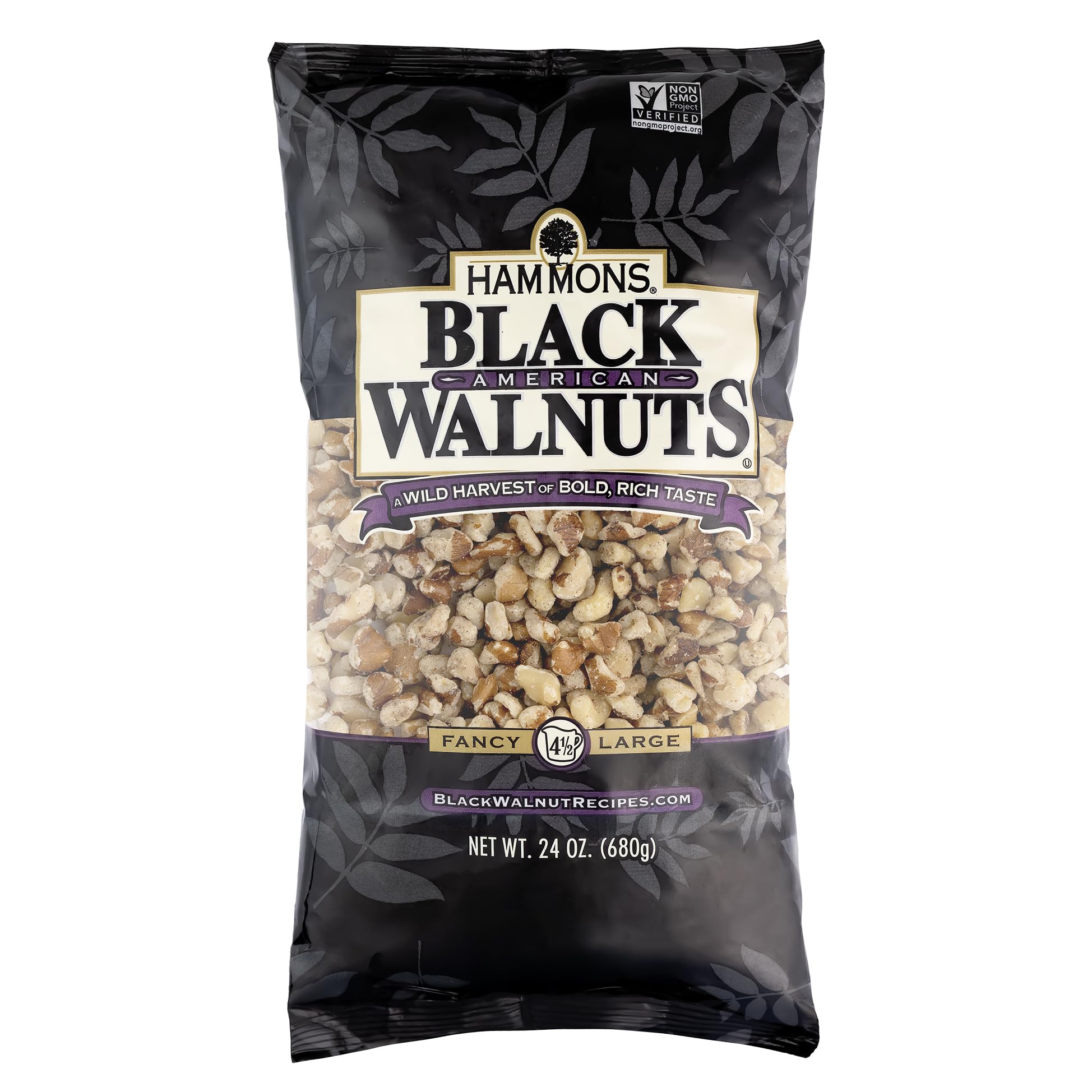 Hammons Fancy Large Black Walnuts - Wild Harvested - Non-GMO - Gluten-Free - High Protein - Keto Snack - Nut Pieces for Cooking and Baking - 24oz
