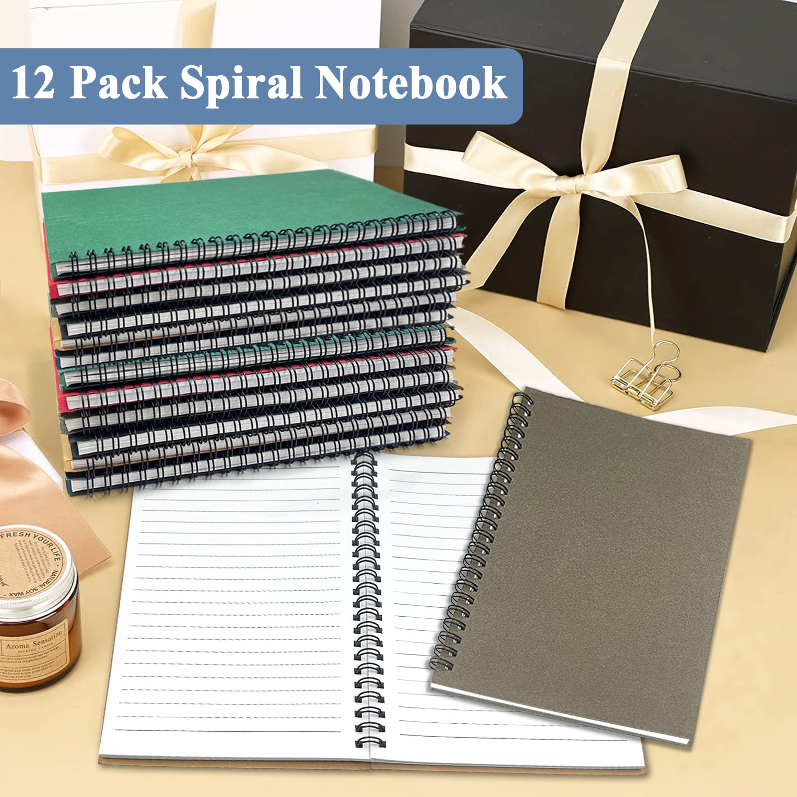4Pack Small Spiral Notebook A5, 8.25x5.5” 120 Lined Pages Black & Red Wide Ruled Spiral Journal Bulk Blank Kraft Cover Spiral Bound Notebook & Writing Pads for Home Office Meeting Work Note Taking