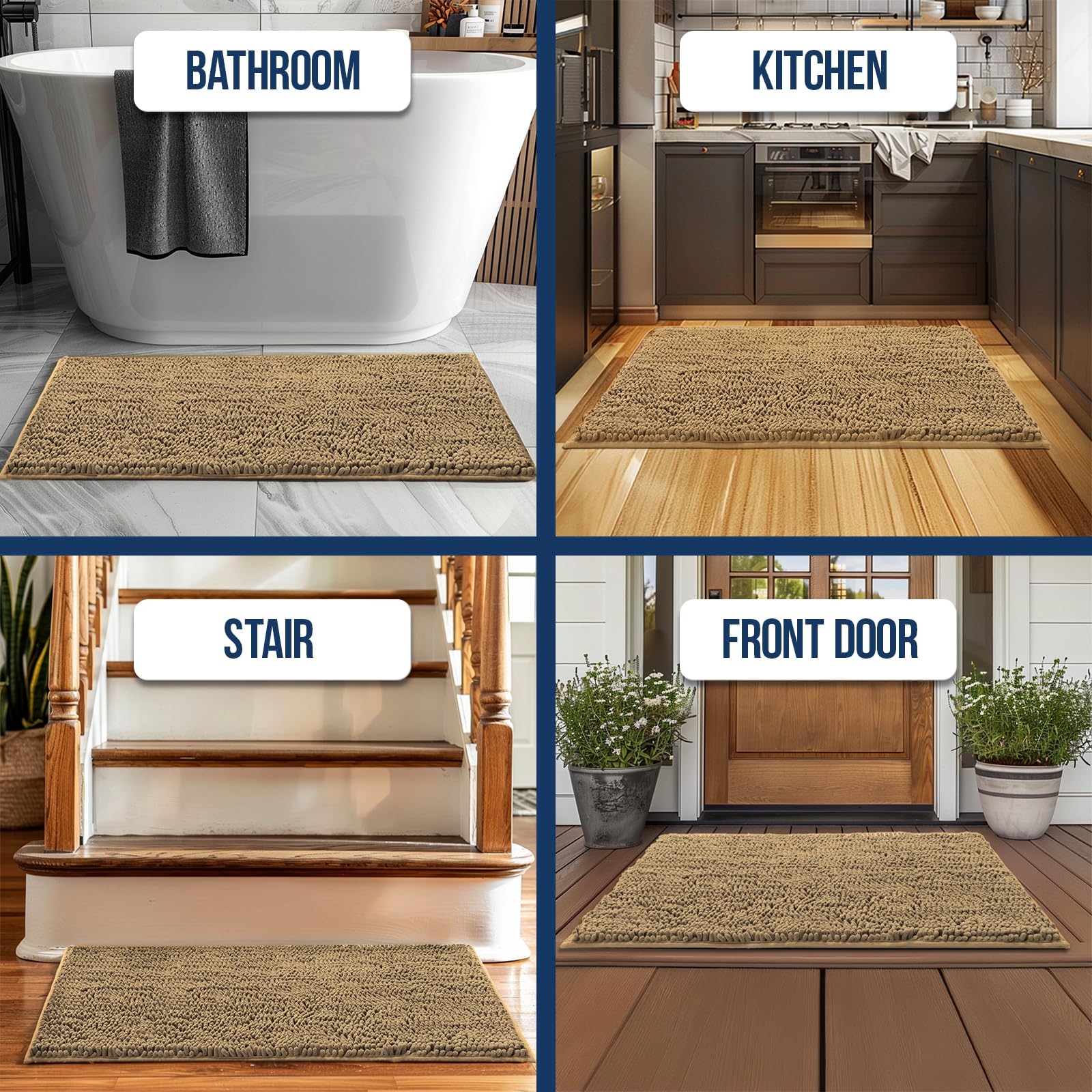 Muddy Mat Chenille Bathroom Rugs Quick Dry Microfiber Mats Non Slip Washable, Extra Thick, Soft and Highly Absorbent Bath Mats for Bathroom, Kitchen, and Shower Floor - Atlantic Blue Small 28"X18"
