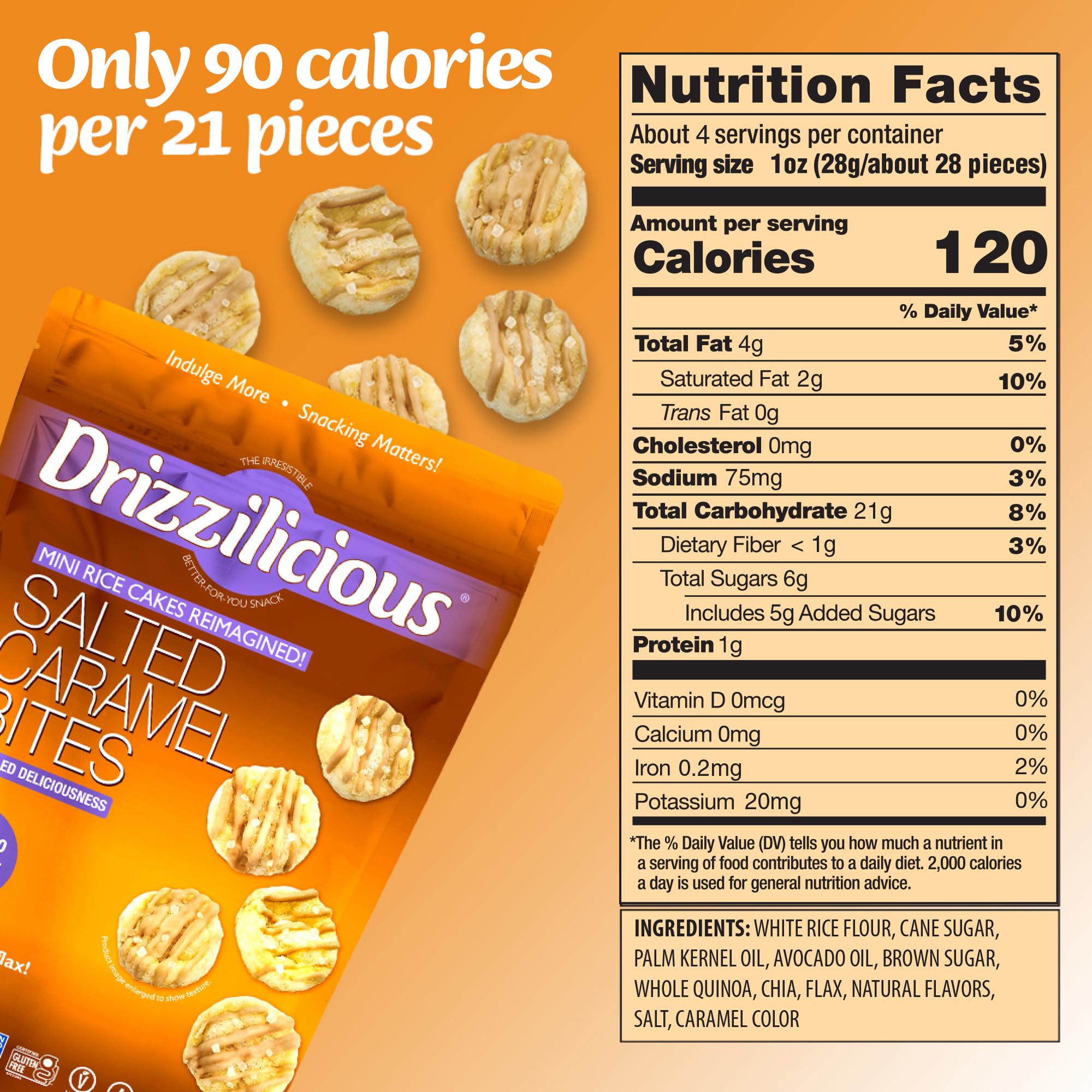 Drizzilicious Mini Flavored Rice Cakes - Rice Crisps, Healthy Snack for Adults and Kids, Vegan, Gluten Free Snack, 90 Calories Per 21 Pieces, S'mores & Cinnamon Swirl - 4 oz (Pack of 6)