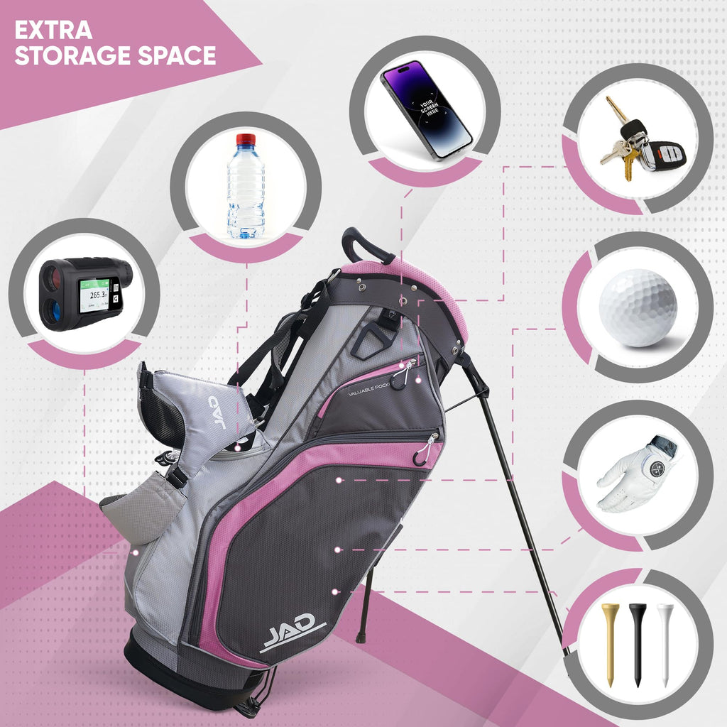 JAD Lightweight Womens Golf Bag, Golf Stand Bag for Women/Ladies, 14-Way Top Dividers, Ultra Lightweight, Large Pockets for Accessories, Durable Water Resistant