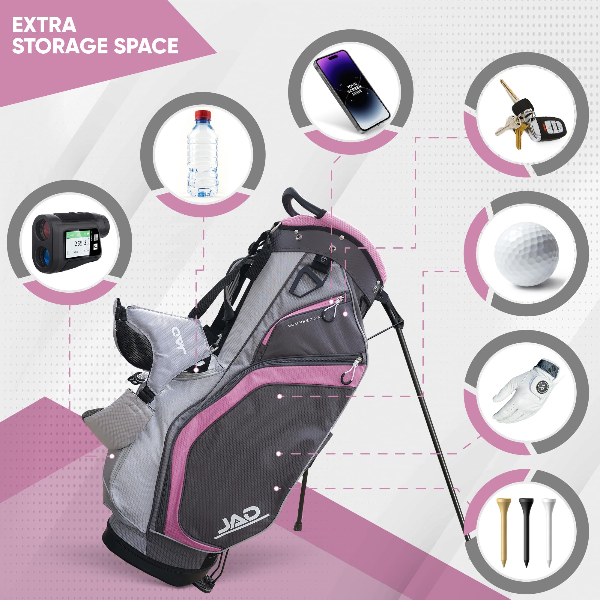 JAD Lightweight Womens Golf Bag, Golf Stand Bag for Women/Ladies, 14-Way Top Dividers, Ultra Lightweight, Large Pockets for Accessories, Durable Water Resistant
