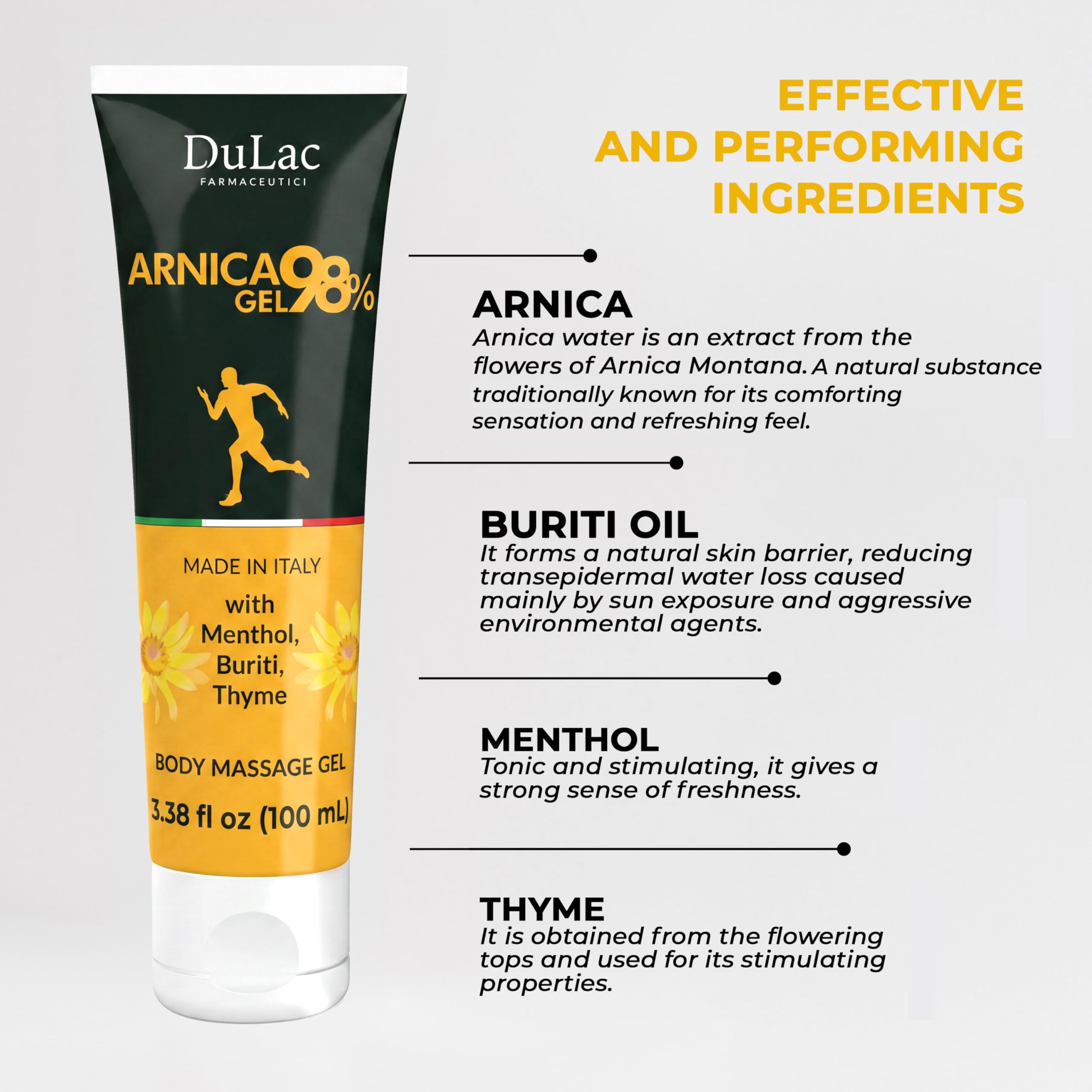 Dulac Arnica Body Massage Gel – Water-Based Cosmetic Massage Gel with Arnica Montana, Fast-Absorbing Lightweight Texture, Non-Greasy Feel, Dermatologically Tested, 3.38 Fl Oz