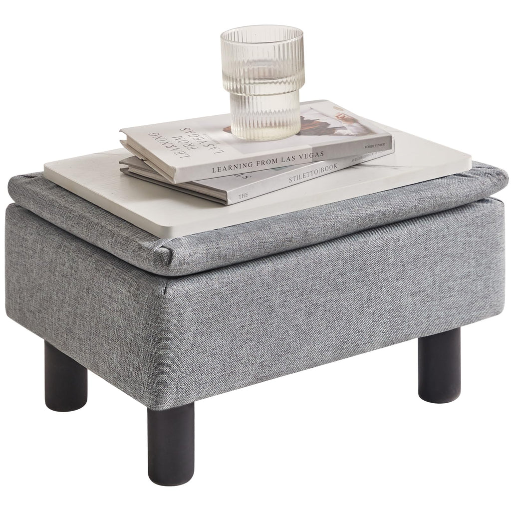 IBUYKE 16.54" Small Footstool, PU Faux Leather Step Stool, with Padded Seat Pine Wood Legs and Padded Rectangular Stool, for Bedroom, Black RF-BD210