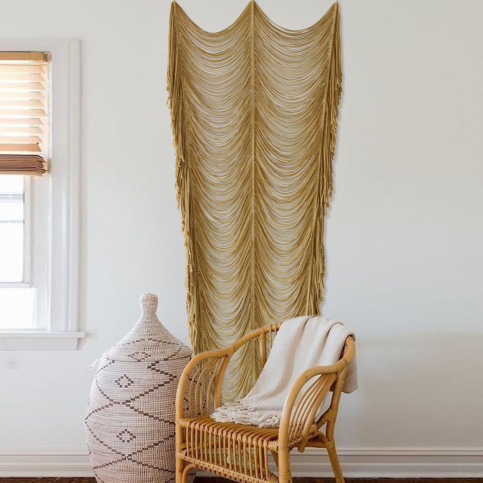 Flber Macrame Curtain Window Macrame Room Divider Doorway Curtain Boho Macrame Wall Hanging Living Room Bedroom Decor 42" W x 75" H